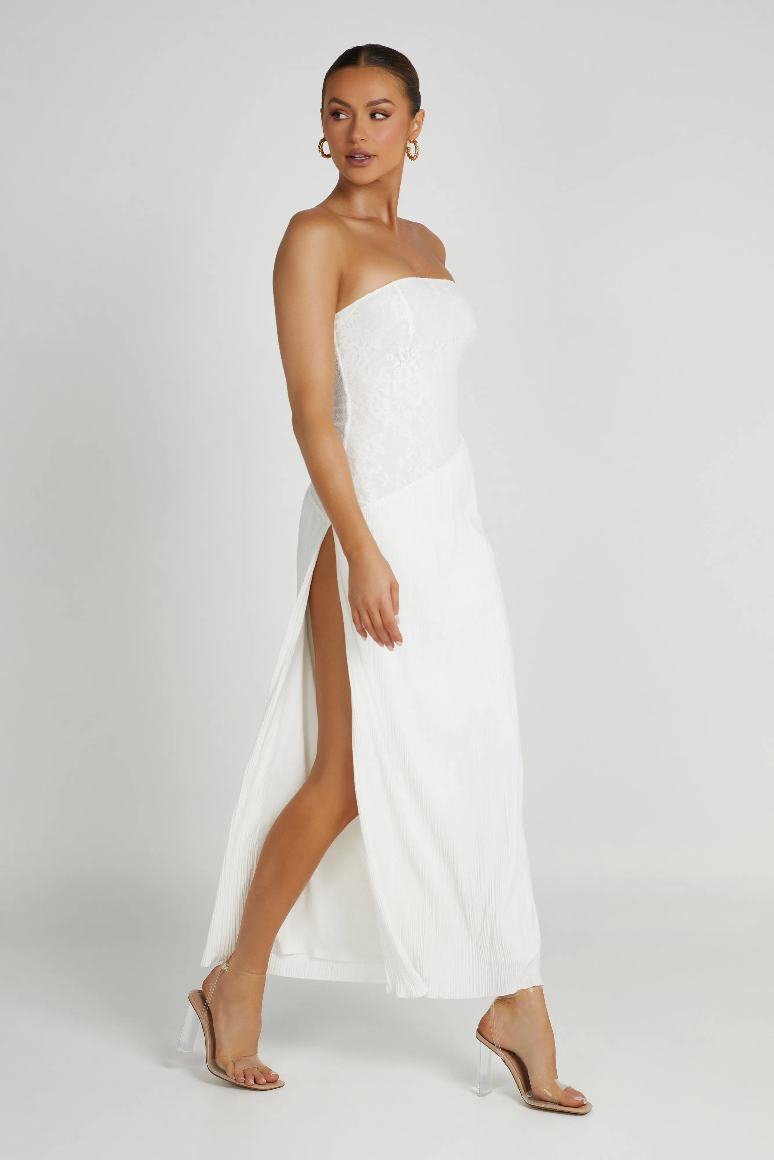Skye Lace Plisse Strapless Midi Dress - White sold by Meshki product image thumbnail 4