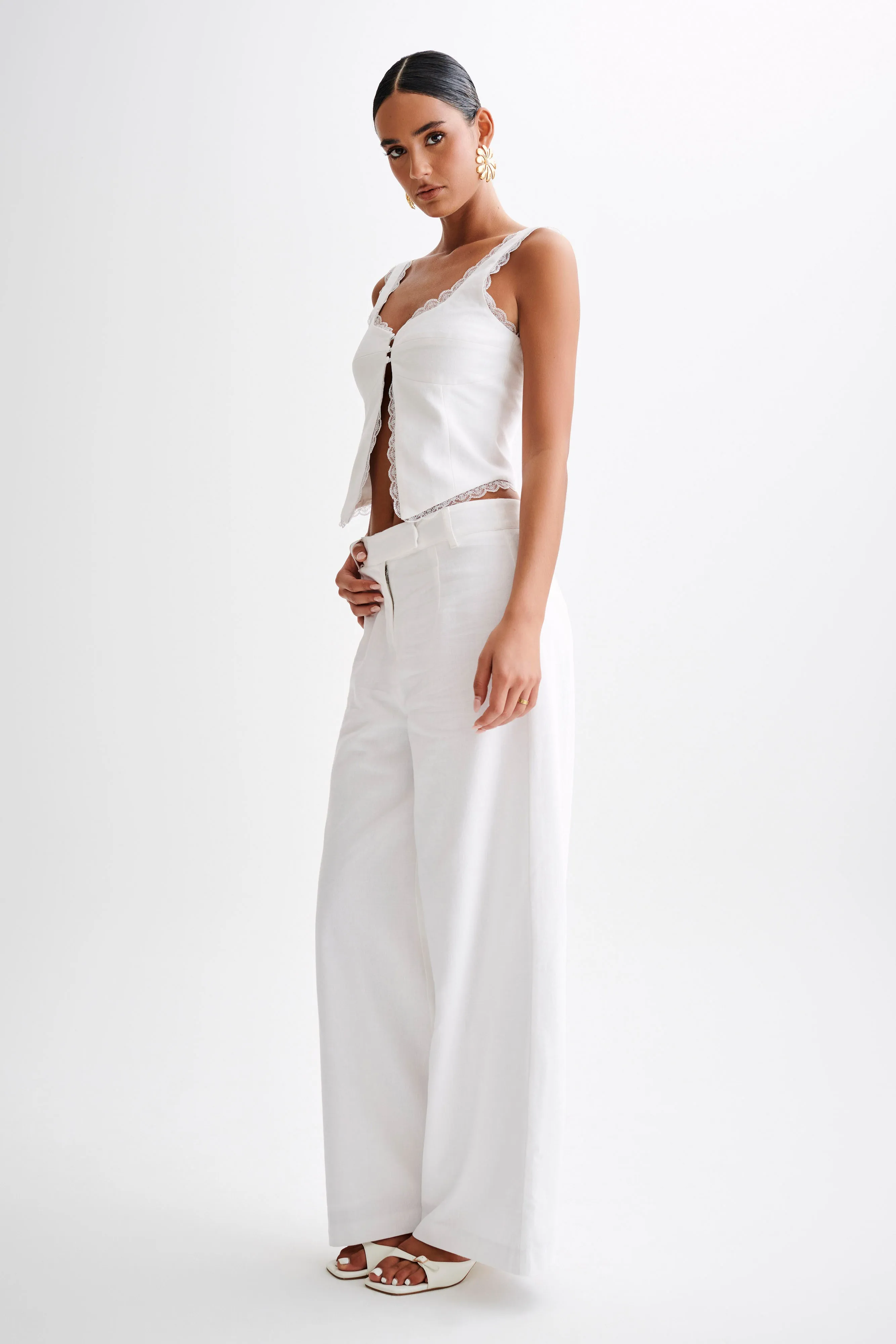 Franca Linen Wide Leg Pant - White sold by Meshki product image thumbnail 5