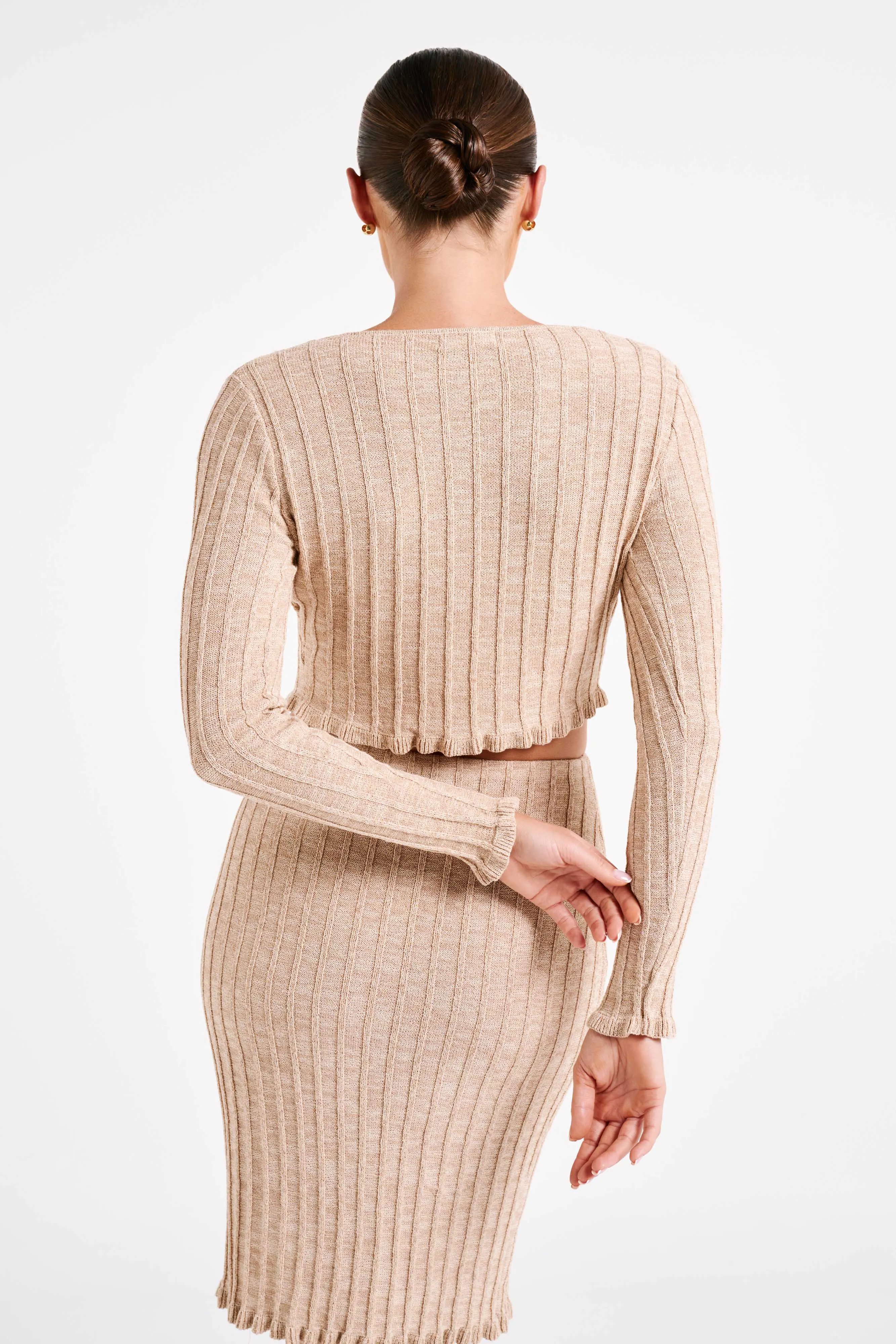 Silvia Long Sleeve Knit Cardigan - Wheat sold by Meshki product image thumbnail 3