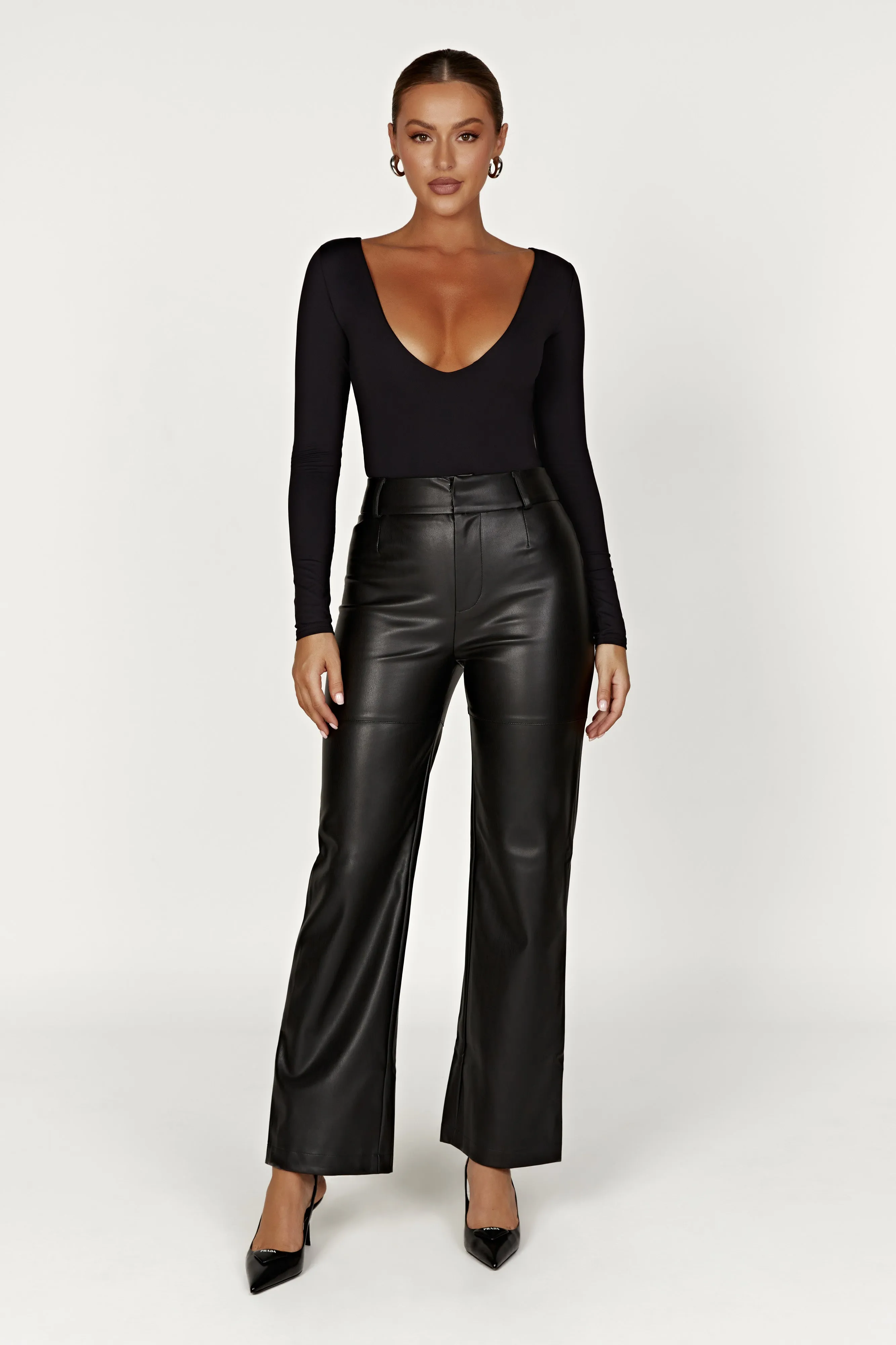 Nia Long Sleeve V Neck Bodysuit - Black sold by Meshki product image thumbnail 4