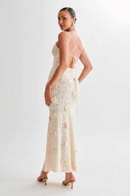 Suki Crochet Maxi Dress With Flowers - Nude sold by Meshki