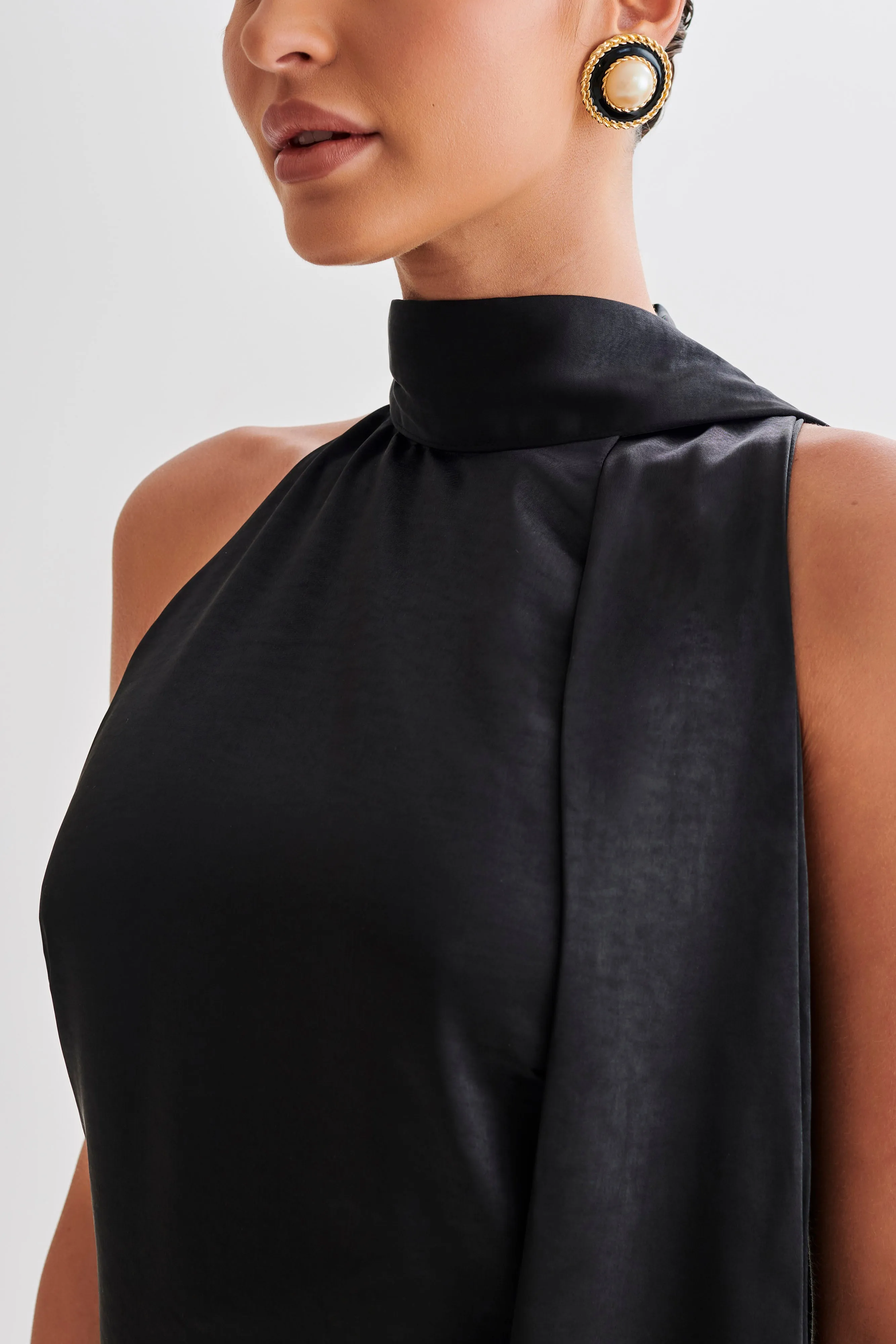 Aubriella Halter Mini Dress With Tie - Black sold by Meshki product image thumbnail 3