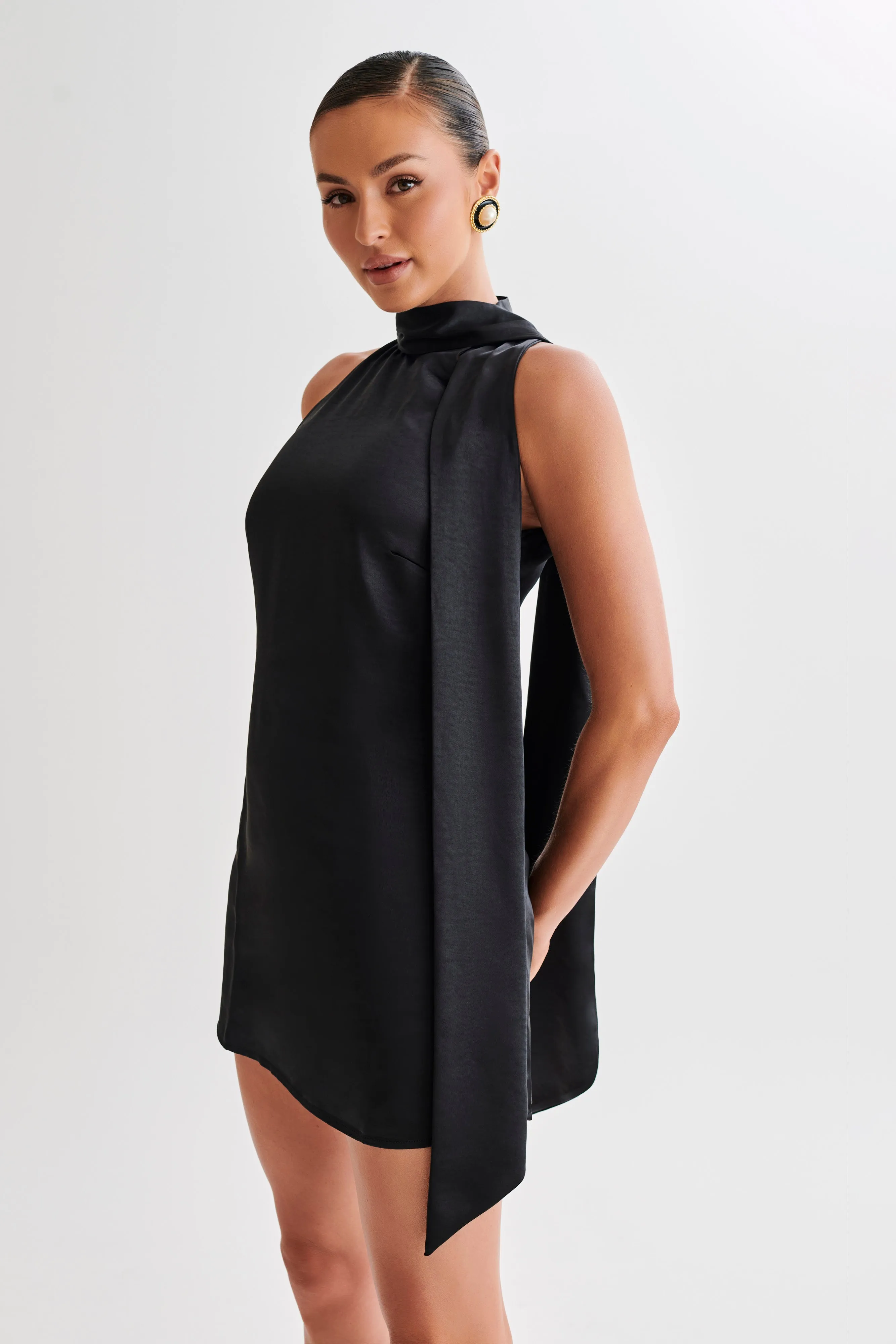 Aubriella Halter Mini Dress With Tie - Black sold by Meshki product image thumbnail 4