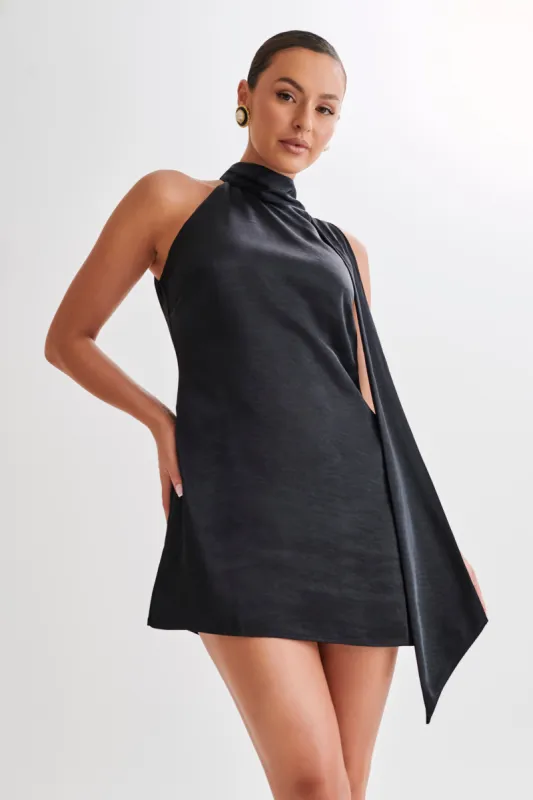 Aubriella Halter Mini Dress With Tie - Black sold by Meshki