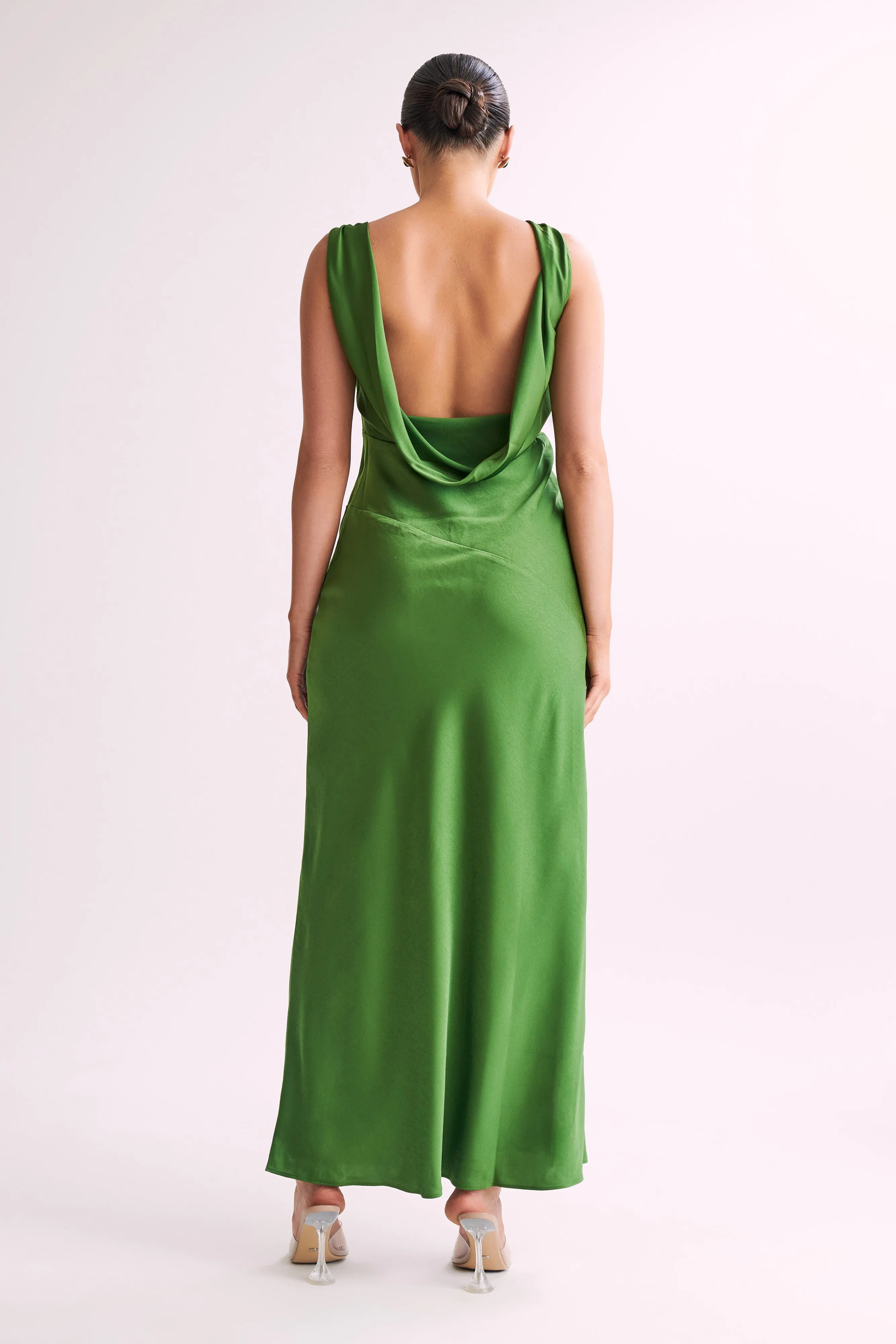 Nadia Maxi Satin Dress With Back Cowl - Emerald sold by Meshki product image thumbnail 5