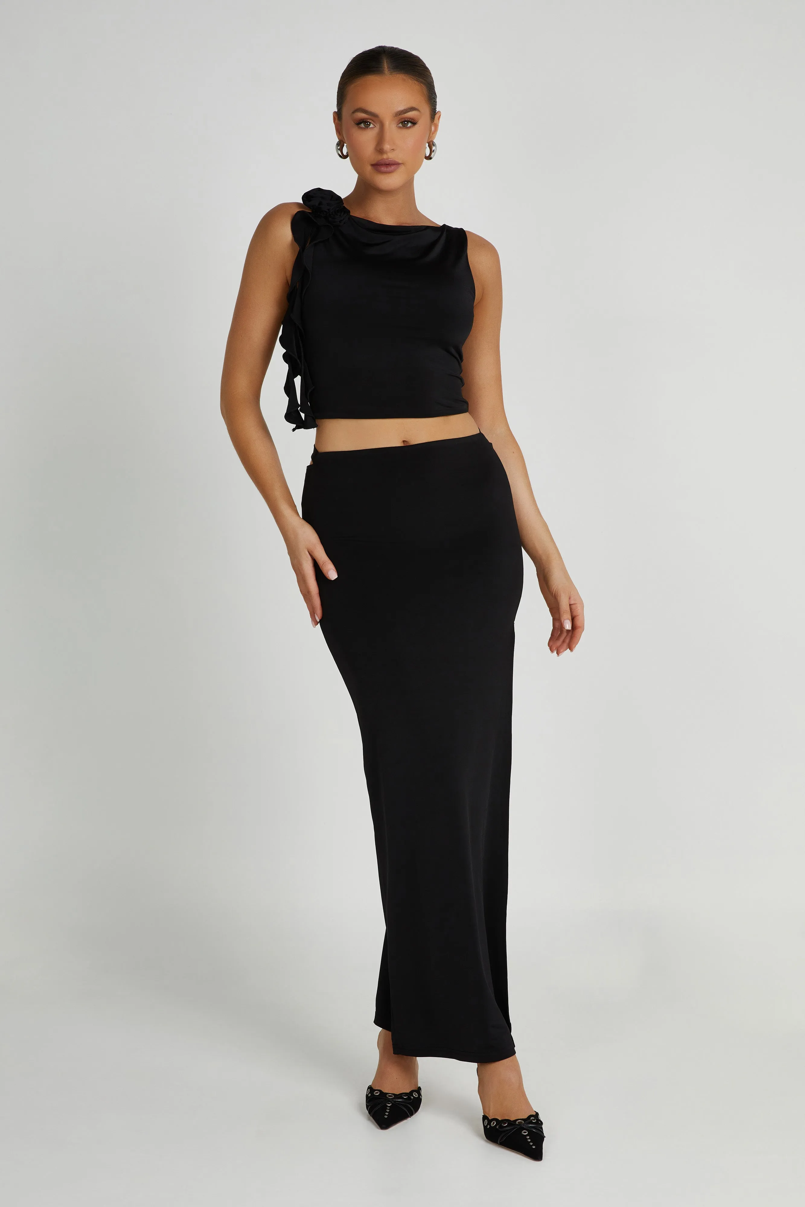 Jeanine Cowl Back Maxi Skirt - Black sold by Meshki product image thumbnail 4
