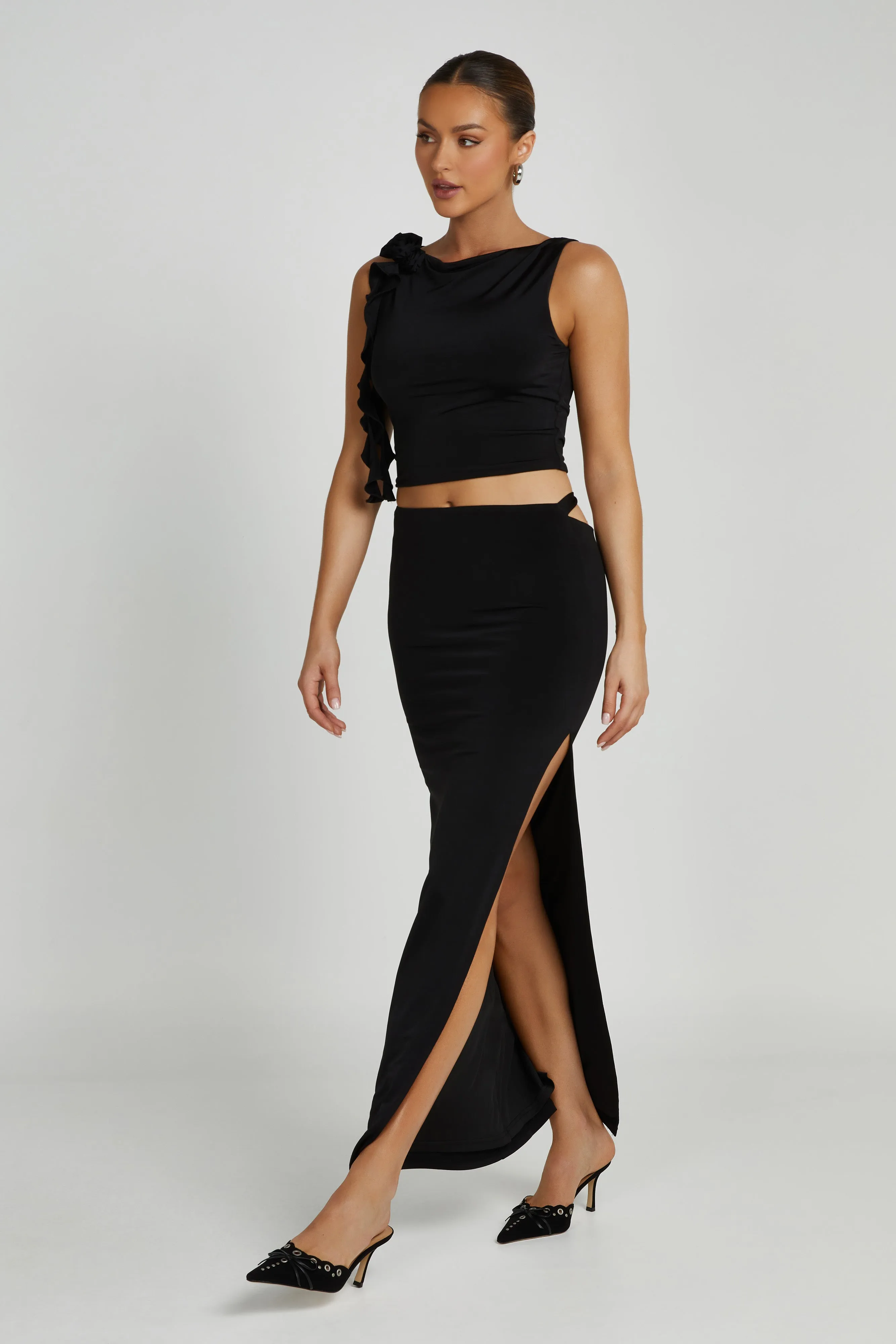 Jeanine Cowl Back Maxi Skirt - Black sold by Meshki product image thumbnail 5