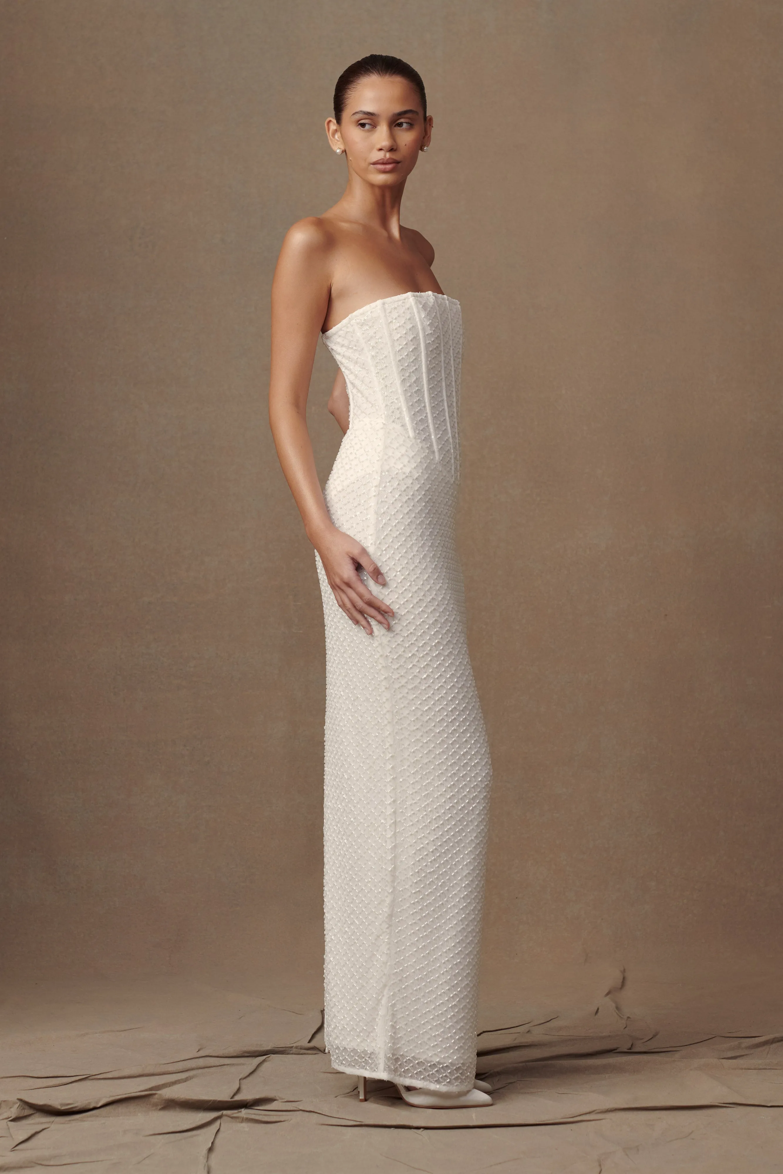 Gemma Strapless Sequin Maxi Dress - White sold by Meshki product image thumbnail 3