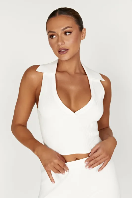 Viola Collared Knit Tank Top - White sold by Meshki