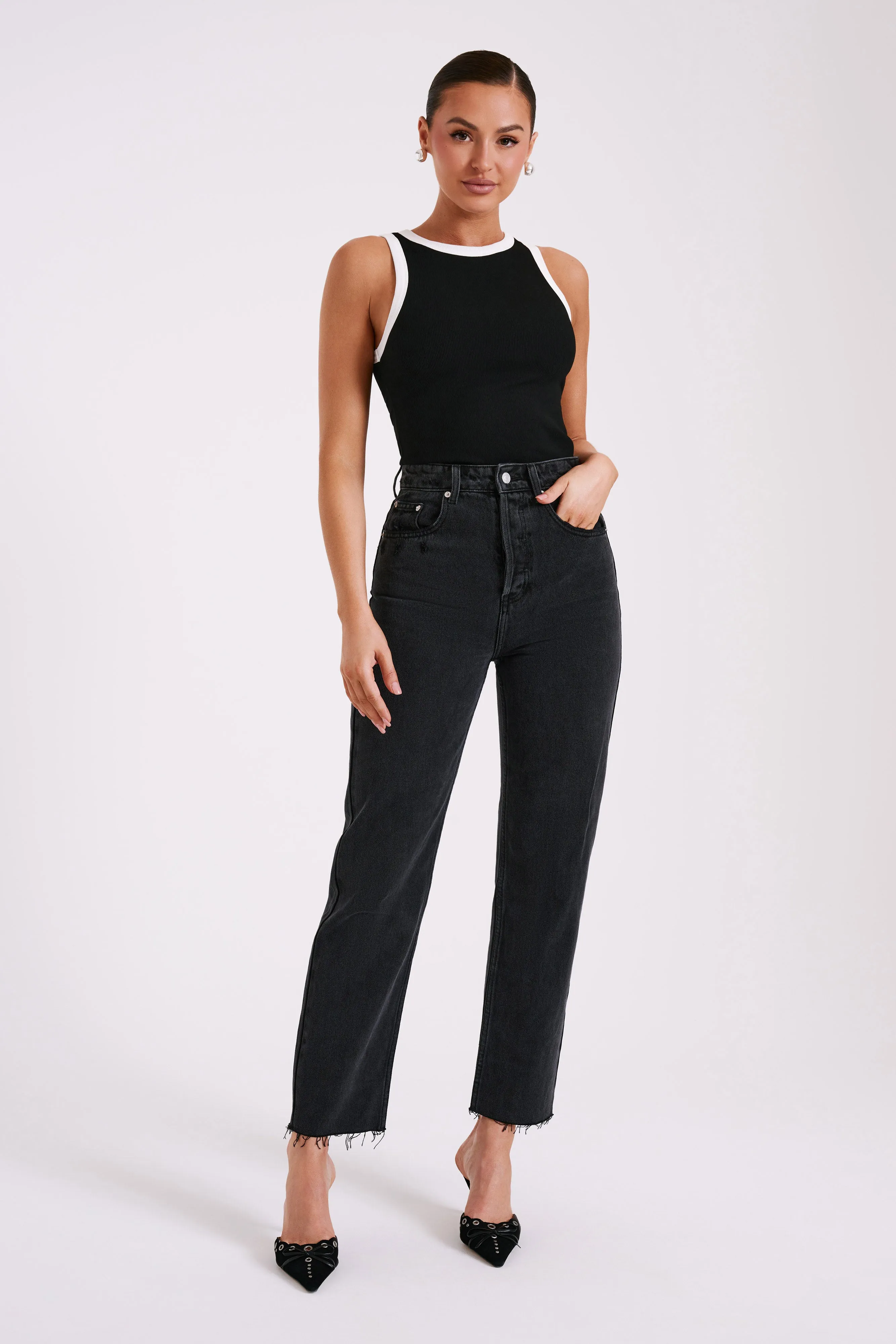 Zanna Contrast Ribbed Tank Top - Black/White sold by Meshki product image thumbnail 5