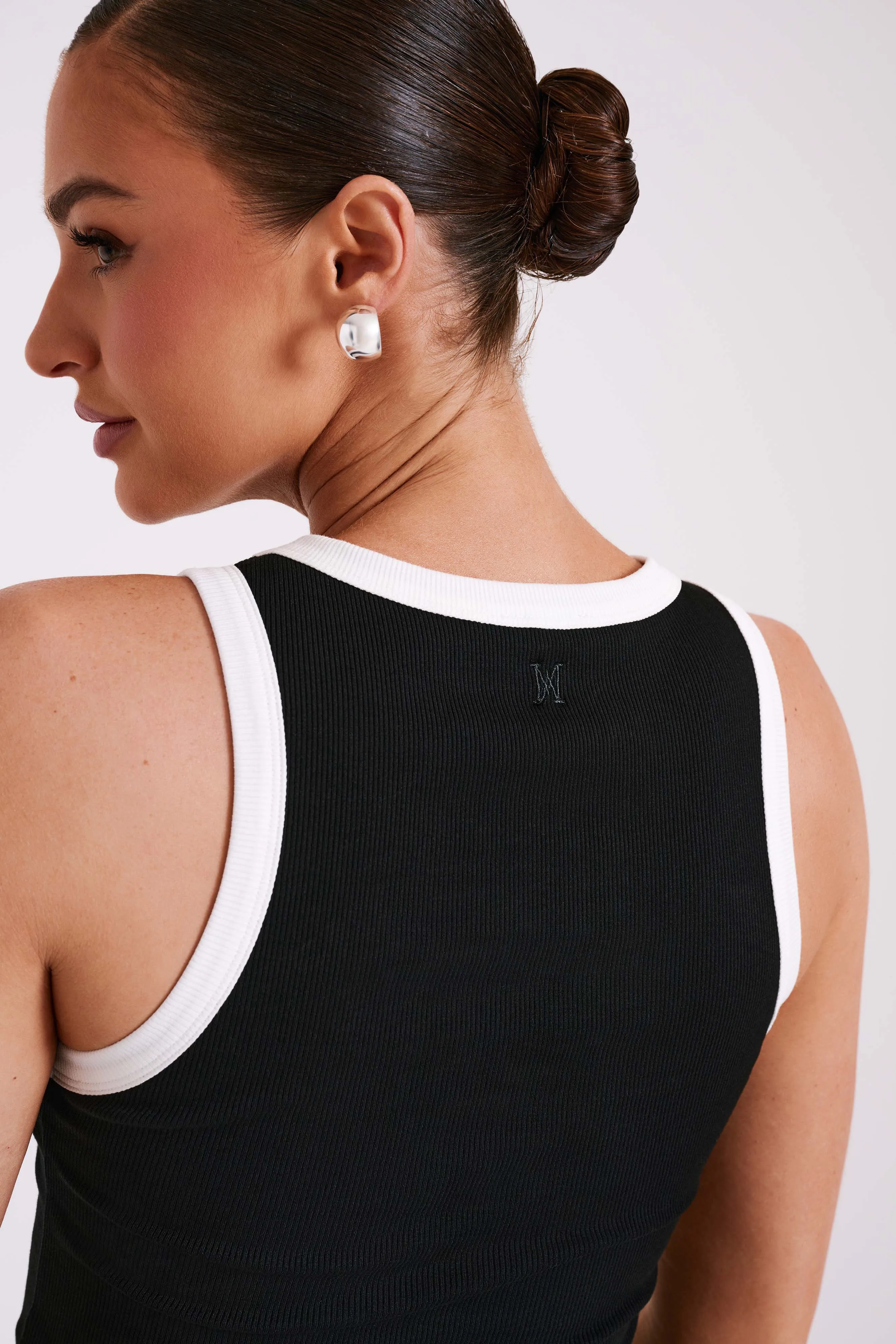 Zanna Contrast Ribbed Tank Top - Black/White sold by Meshki product image thumbnail 2