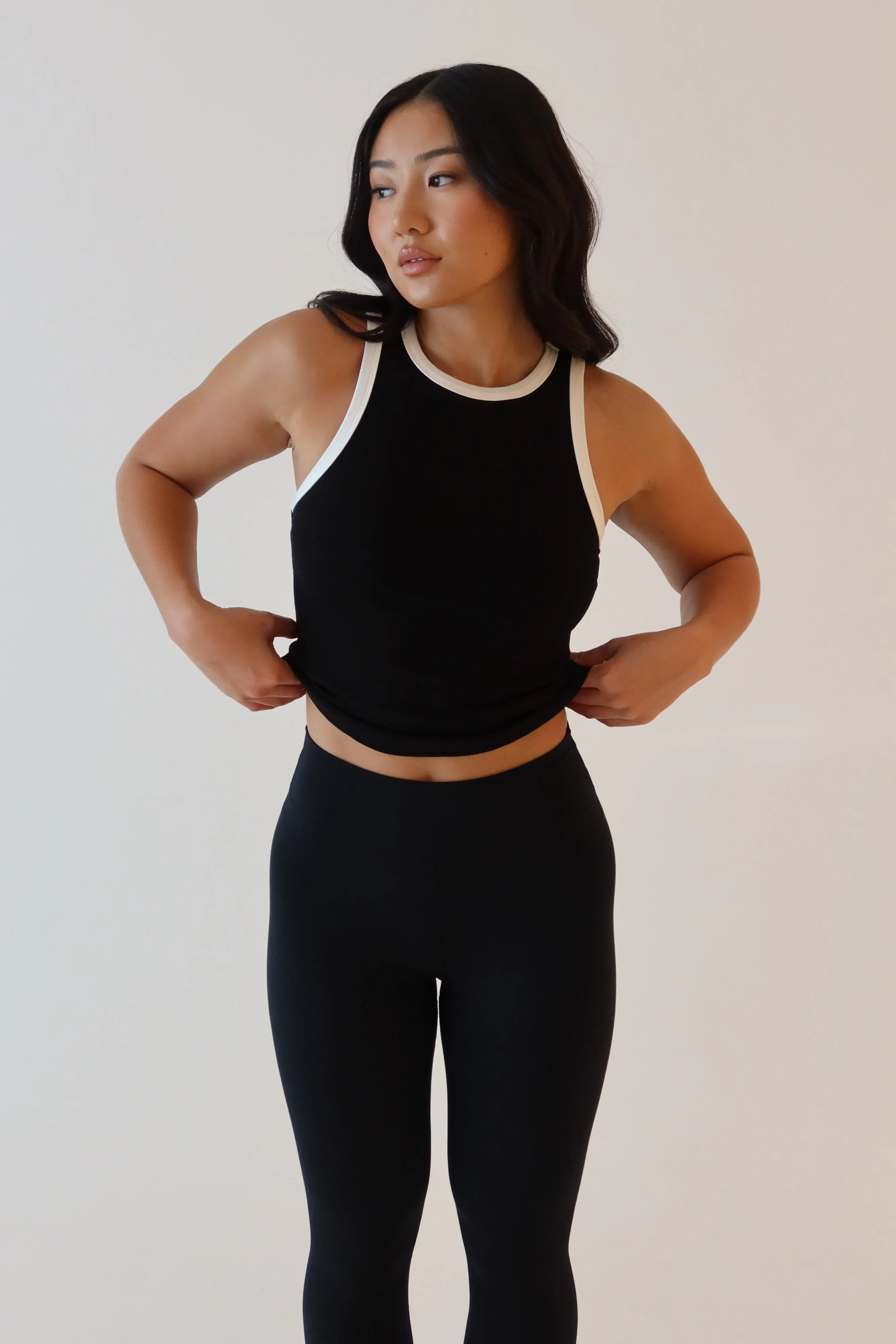 Zanna Contrast Ribbed Tank Top - Black/White sold by Meshki product image thumbnail 3