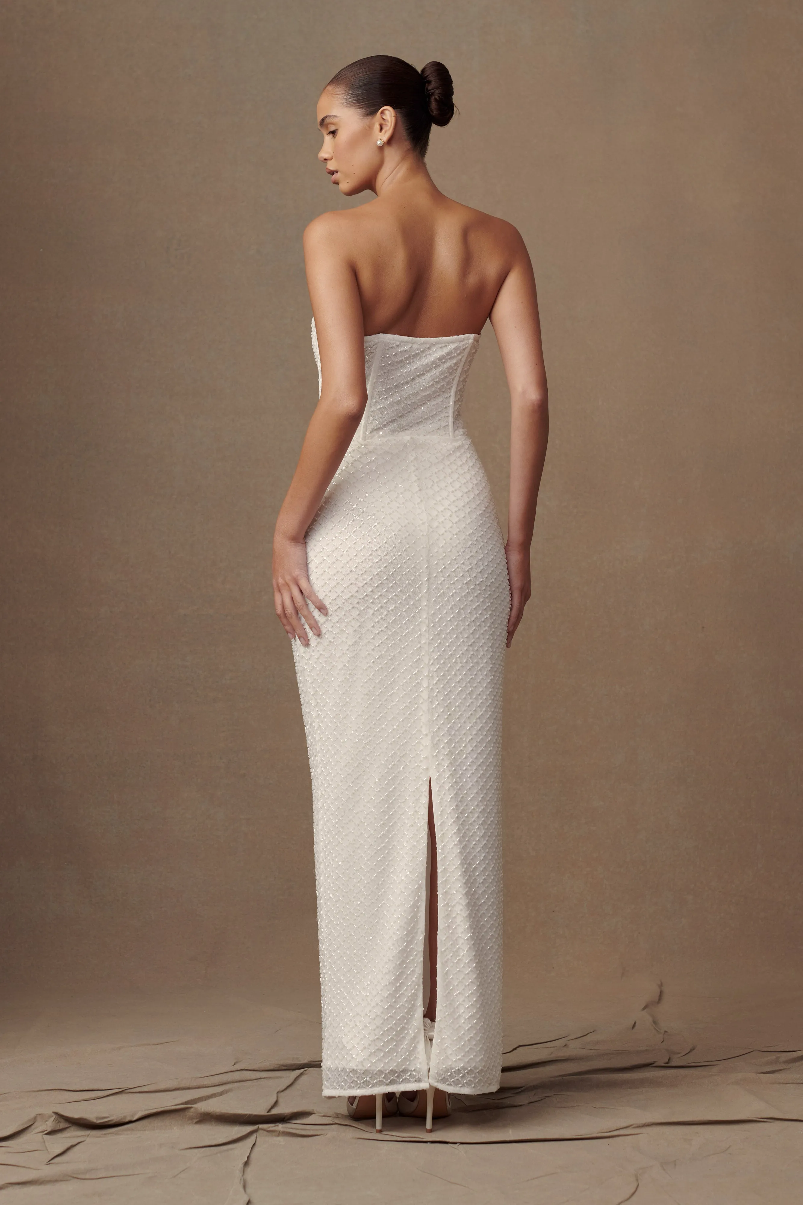 Gemma Strapless Sequin Maxi Dress - White sold by Meshki product image thumbnail 5