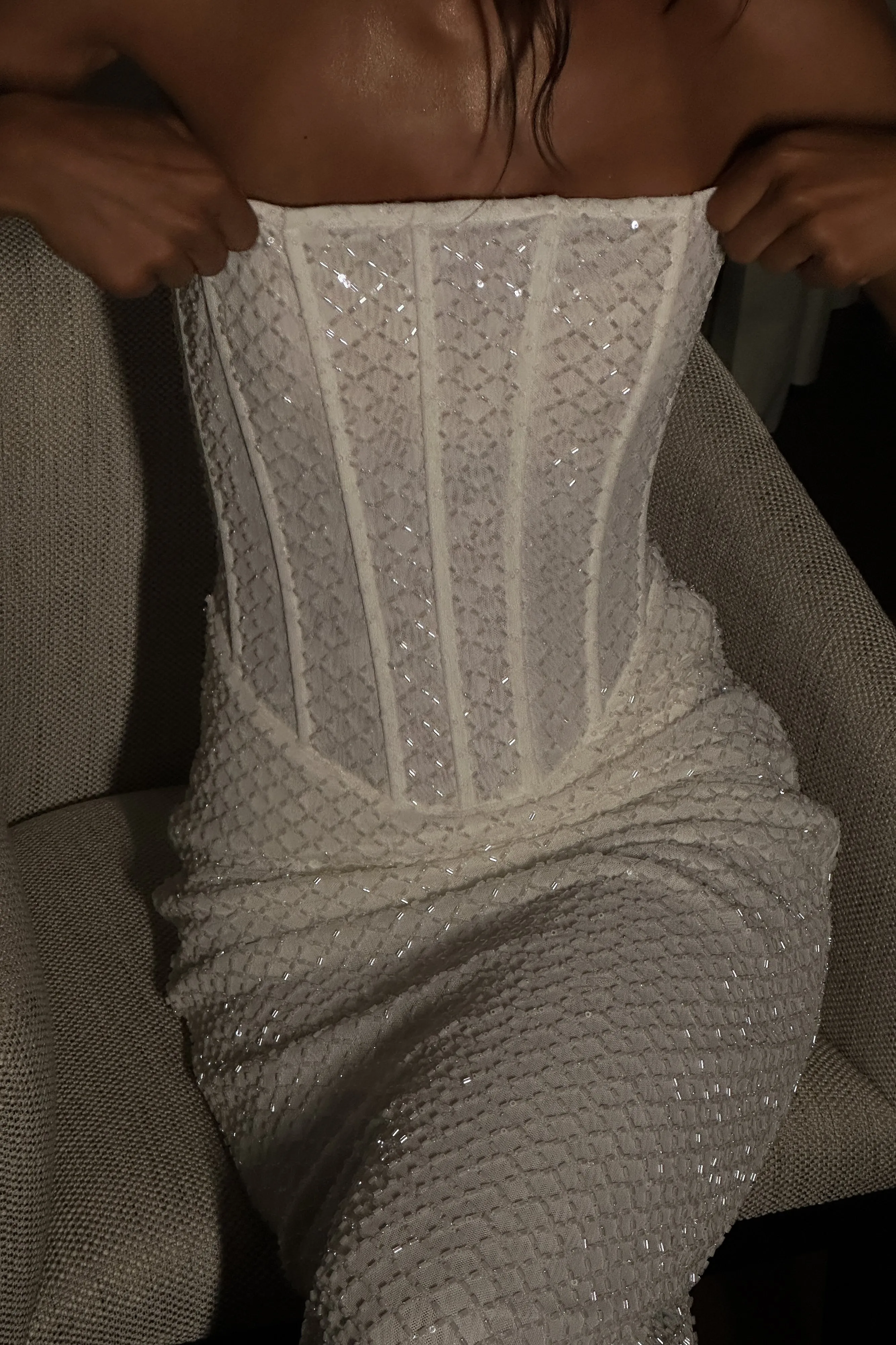 Gemma Strapless Sequin Maxi Dress - White sold by Meshki product image thumbnail 2