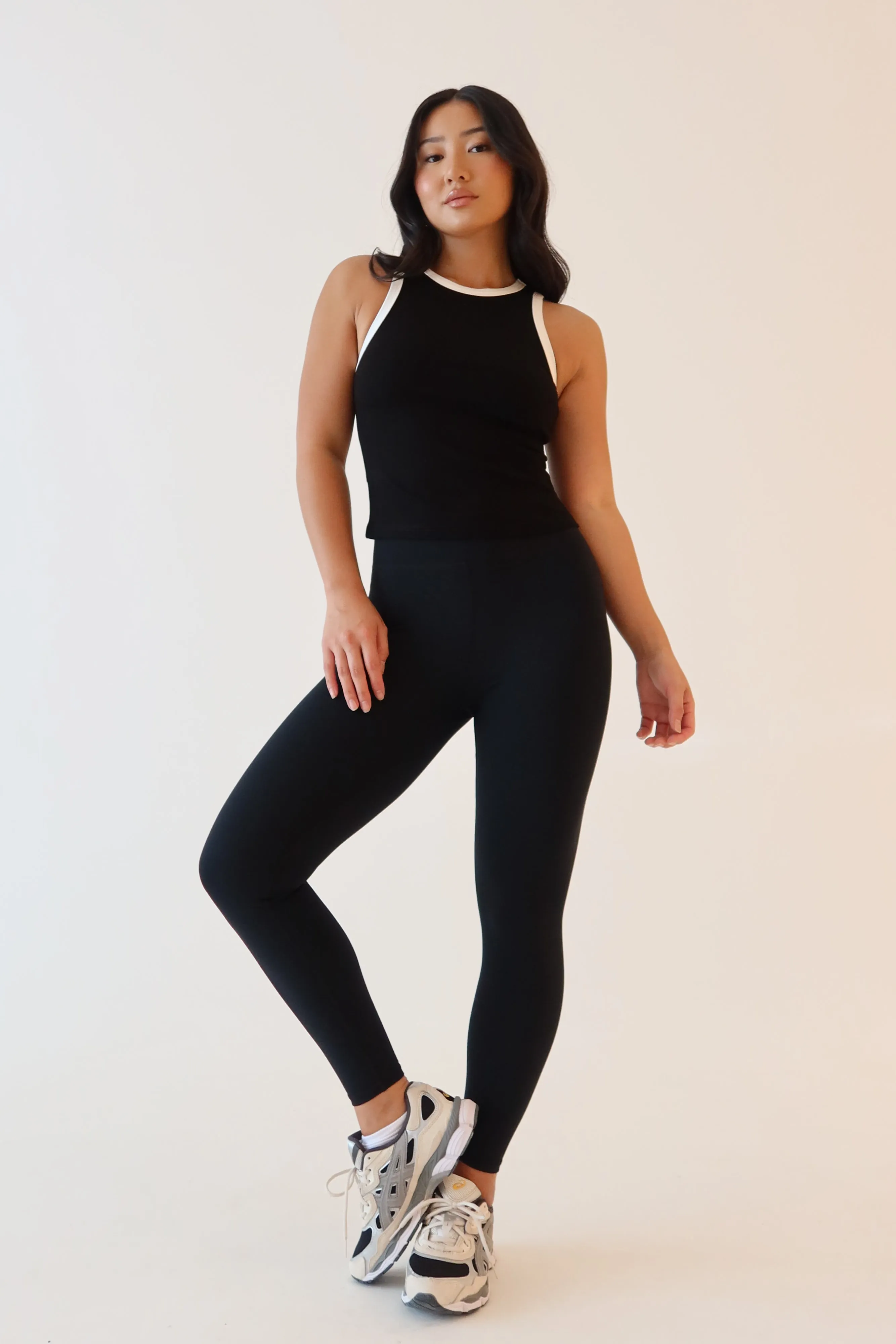 Zanna Contrast Ribbed Tank Top - Black/White sold by Meshki product image thumbnail 4