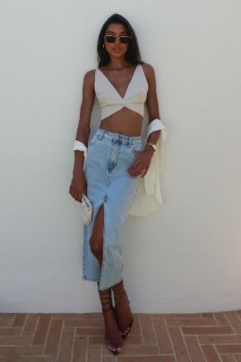 Kaesha Twist Linen Top - Natural sold by Meshki