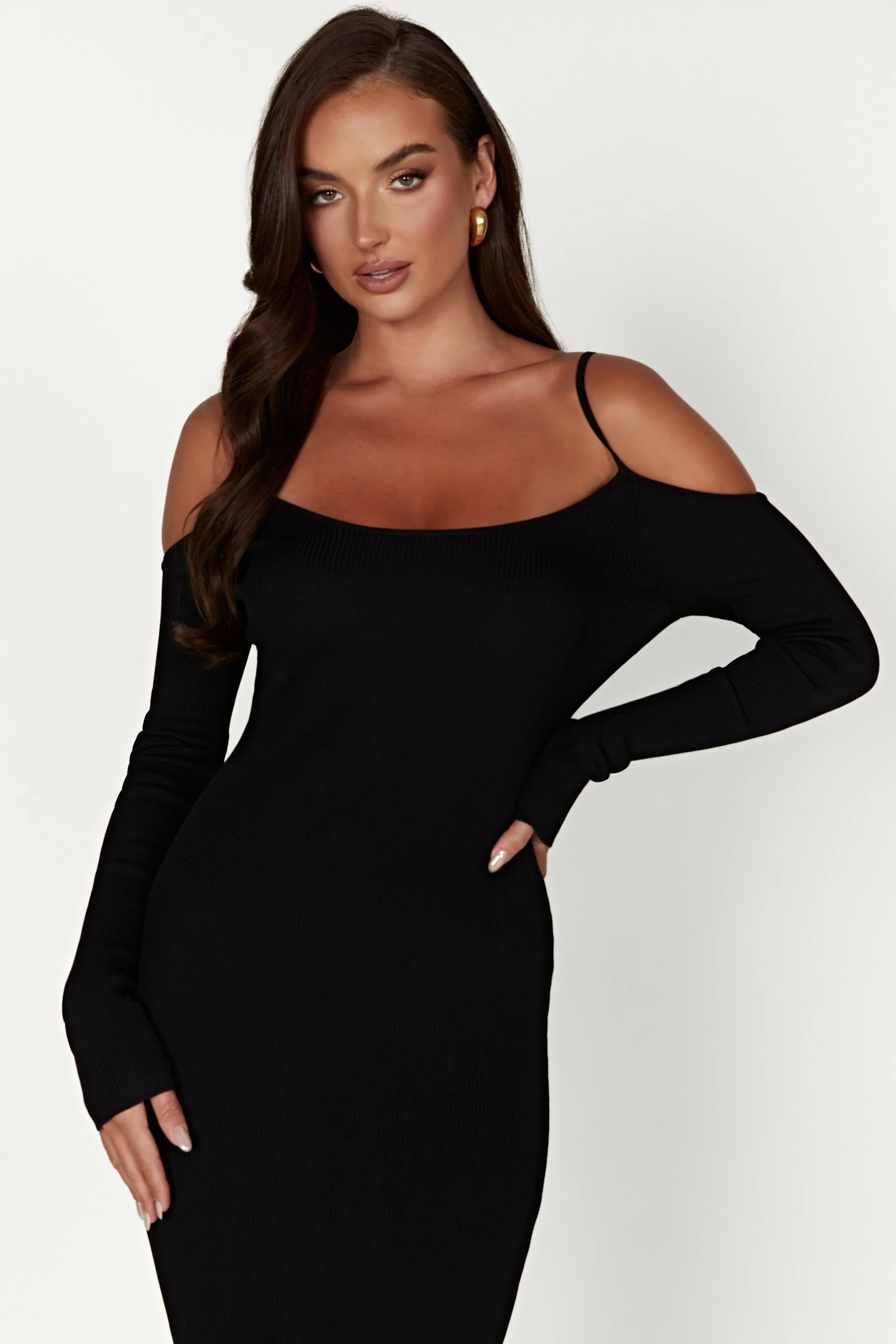 Shea Off Shoulder Knit Midi Dress - Black sold by Meshki product image thumbnail 5