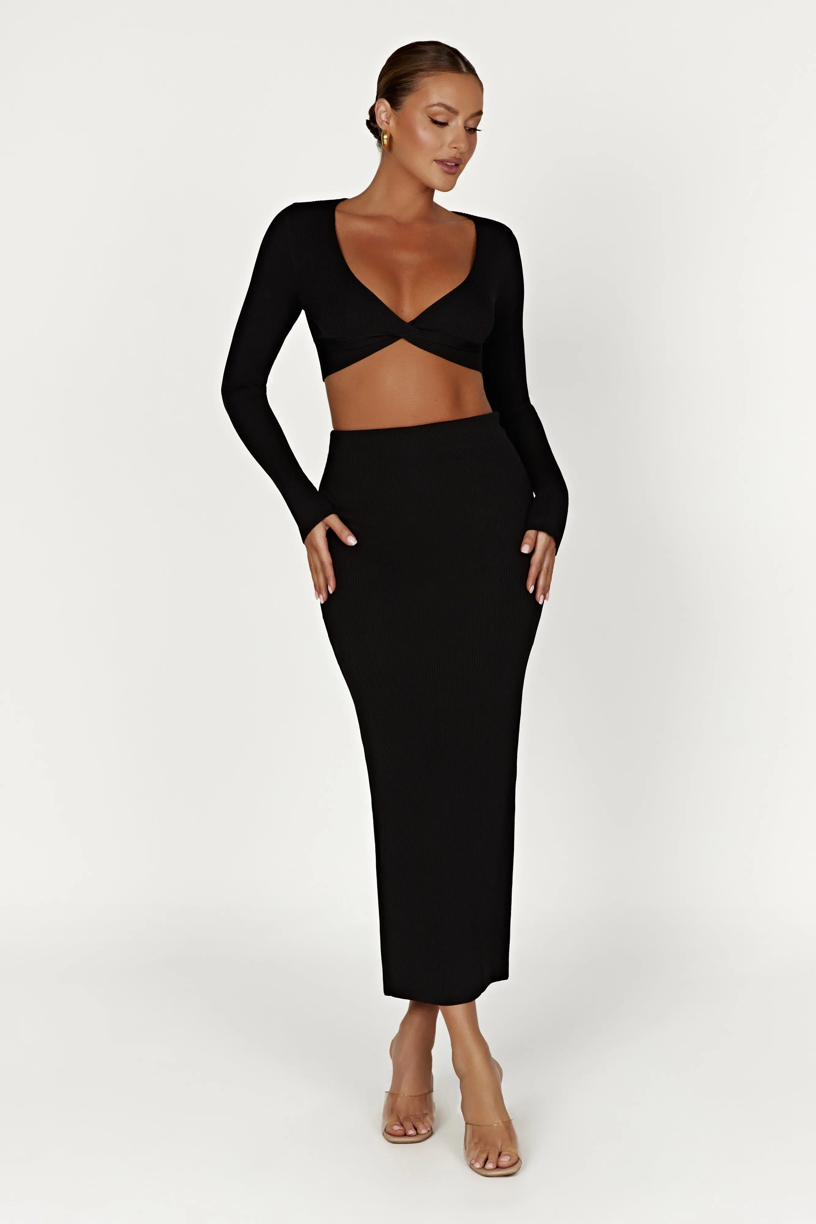 Kaesha Split Maxi Knitted Skirt - Black sold by Meshki product image thumbnail 3