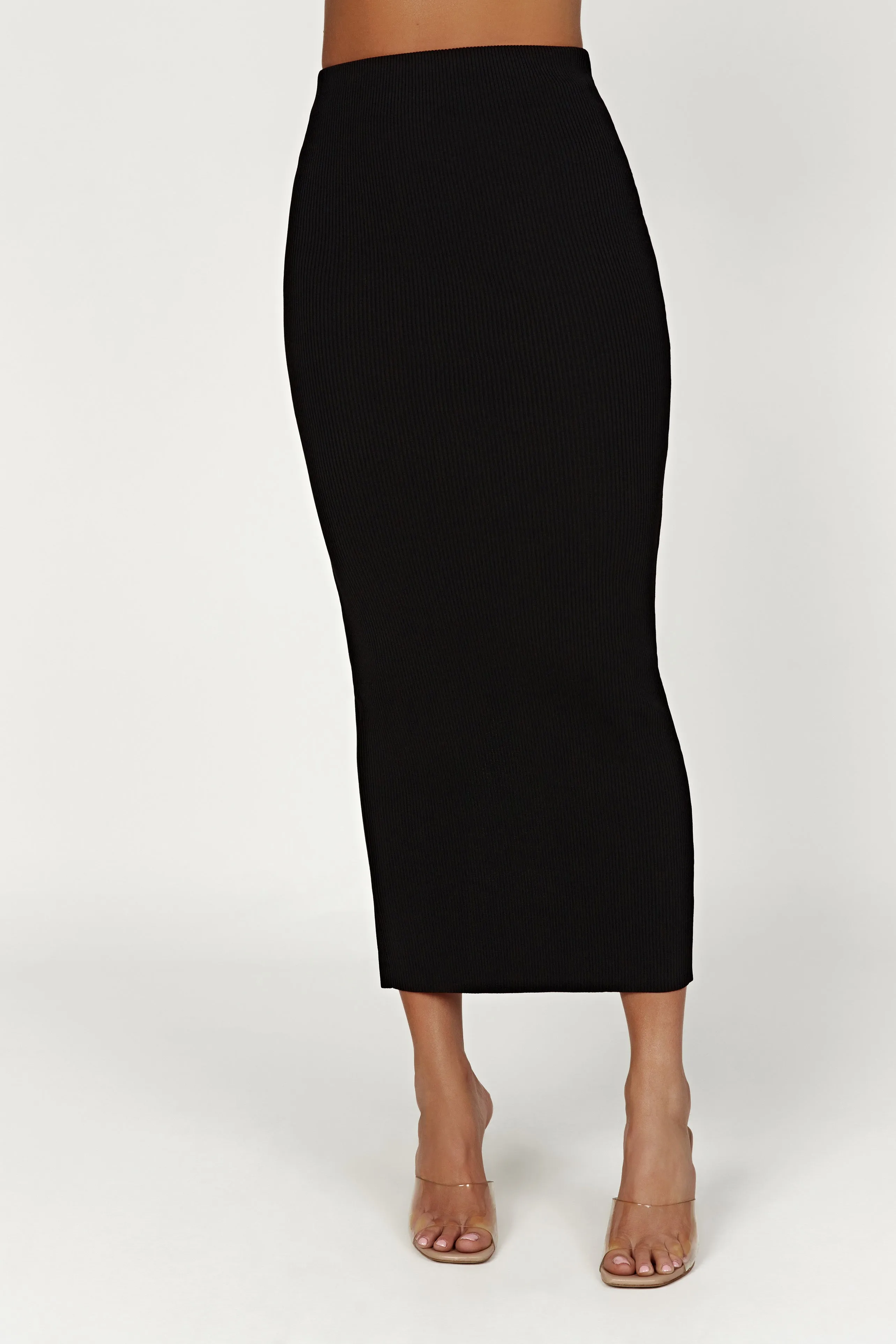 Kaesha Split Maxi Knitted Skirt - Black sold by Meshki