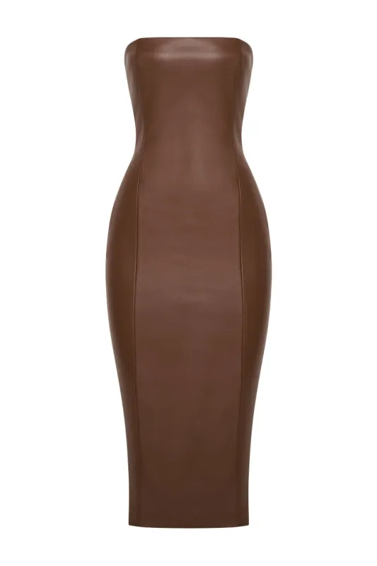 chocolate brown faux leather dress LP2205