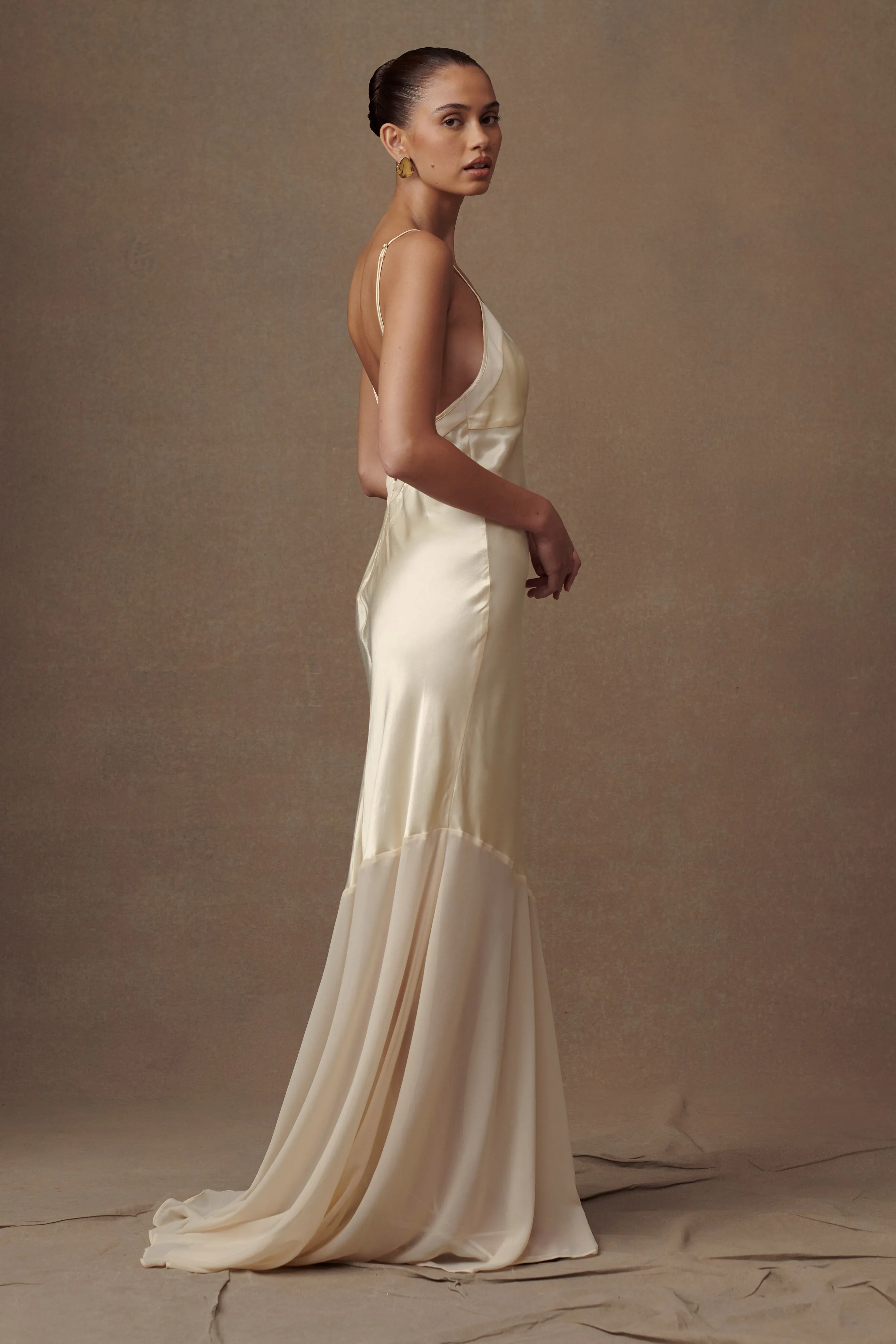 Evelyn Iridescent Satin Maxi Dress - Lemon Sorbet sold by Meshki product image thumbnail 4
