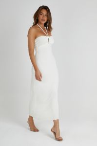 Krissy Midi Twist Halter Jersey Dress - White sold by Meshki
