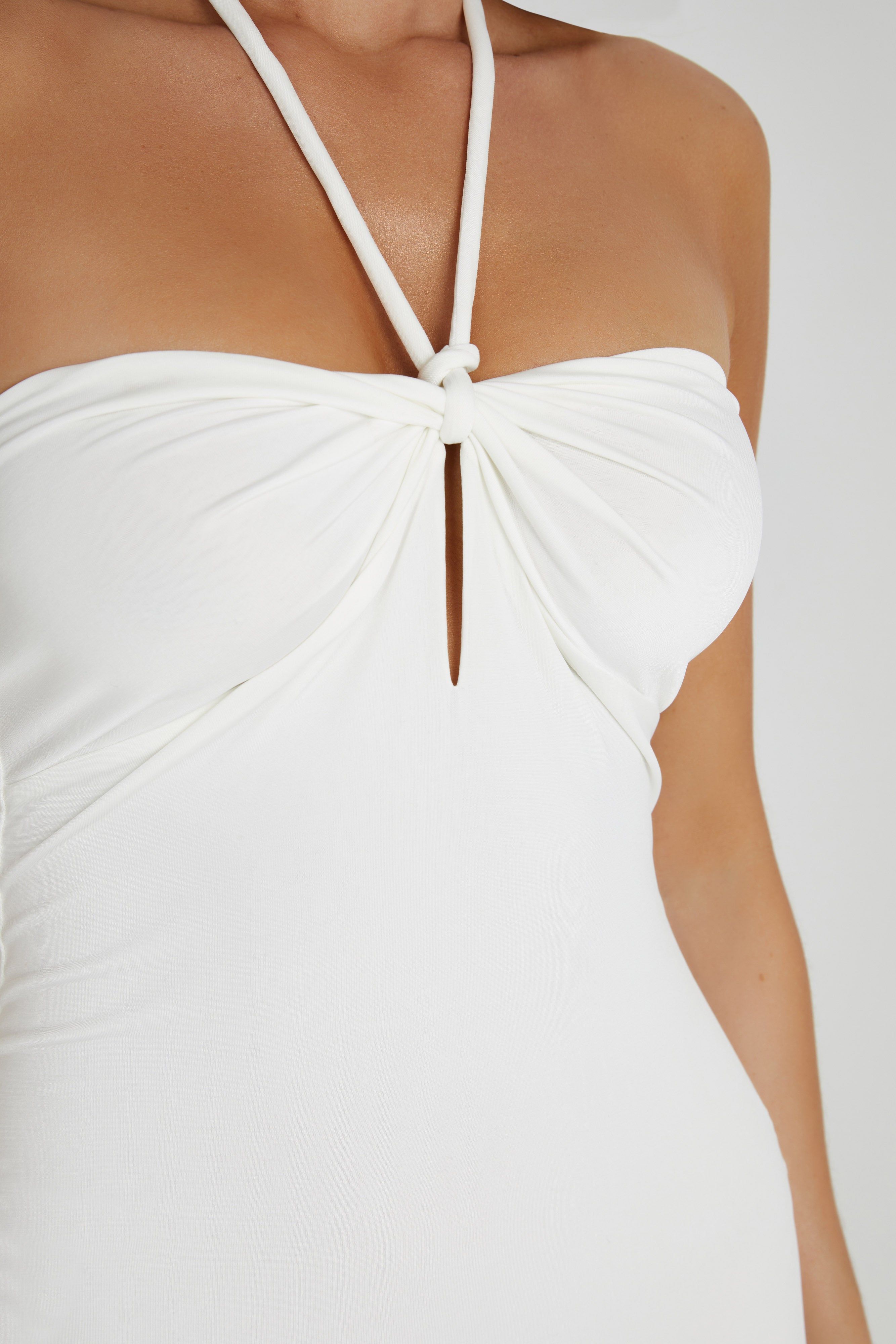 Krissy Midi Twist Halter Jersey Dress - White sold by Meshki