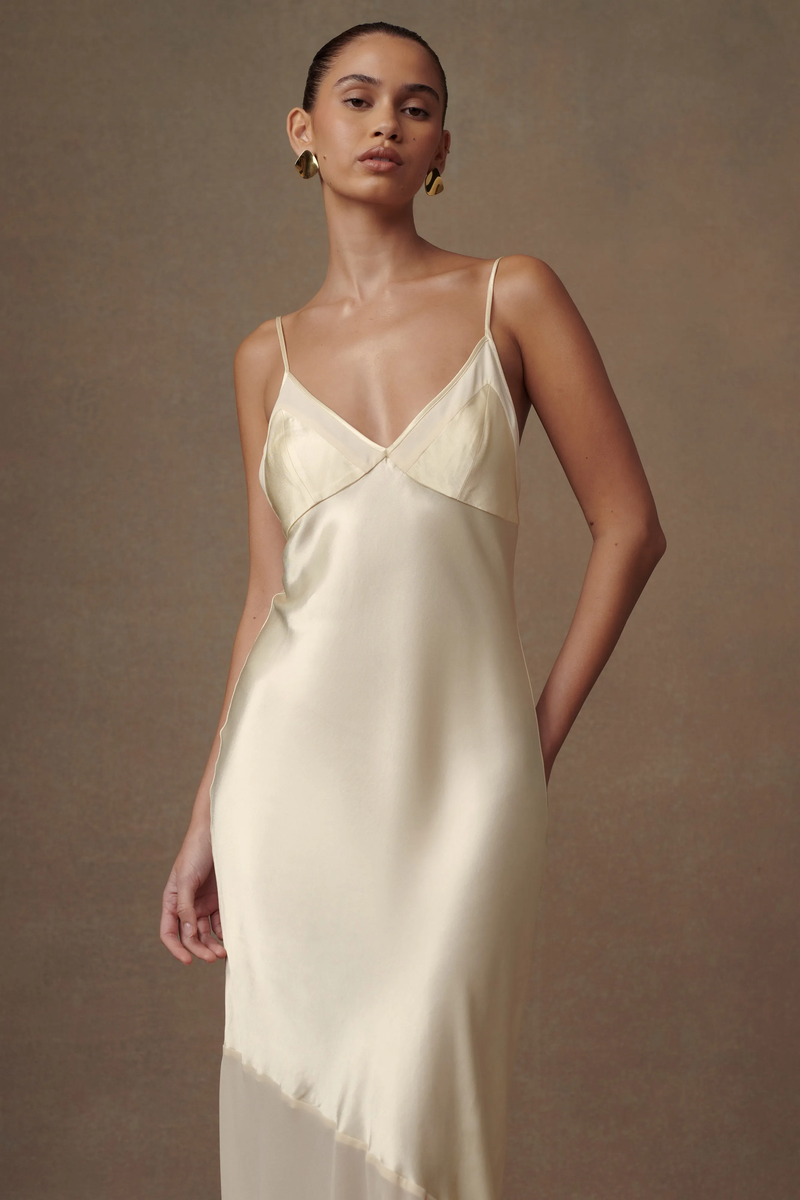 Evelyn Iridescent Satin Maxi Dress - Lemon Sorbet sold by Meshki product image thumbnail 5