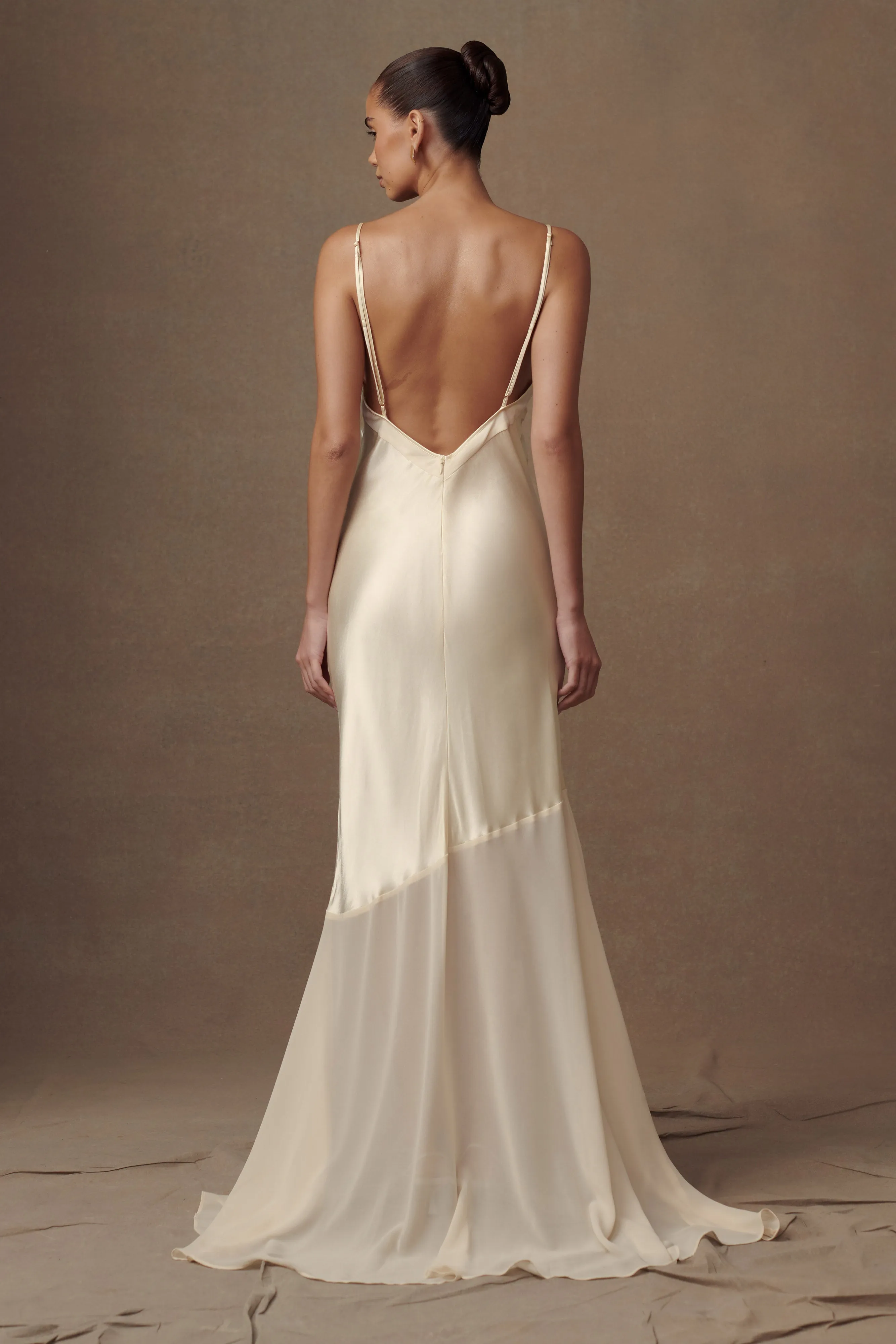 Evelyn Iridescent Satin Maxi Dress - Lemon Sorbet sold by Meshki product image thumbnail 2