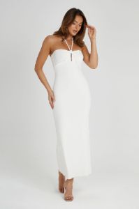 Krissy Midi Twist Halter Jersey Dress - White sold by Meshki