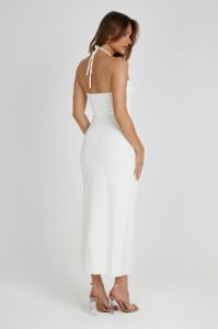 Krissy Midi Twist Halter Jersey Dress - White sold by Meshki
