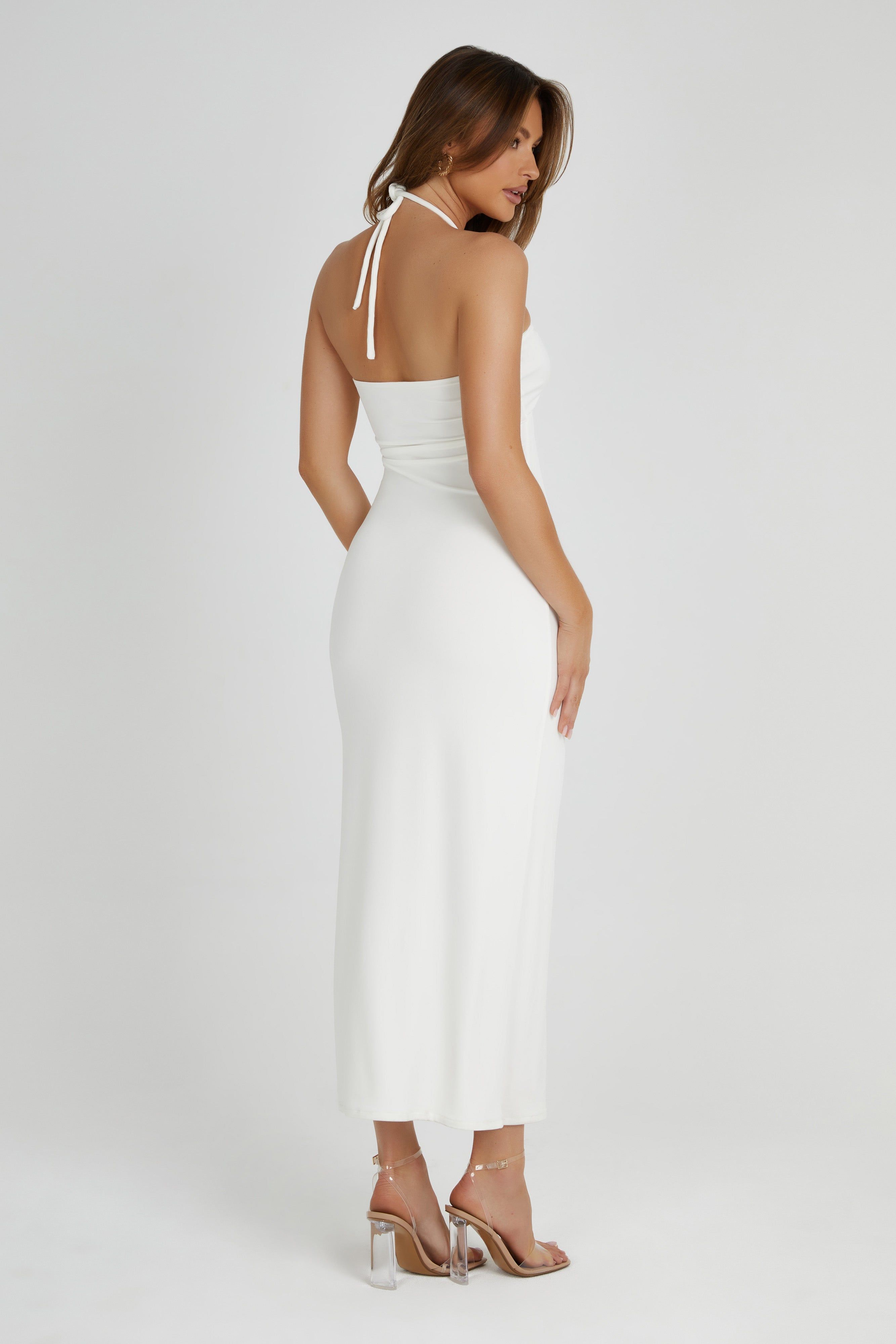 Krissy Midi Twist Halter Jersey Dress - White sold by Meshki product image thumbnail 3
