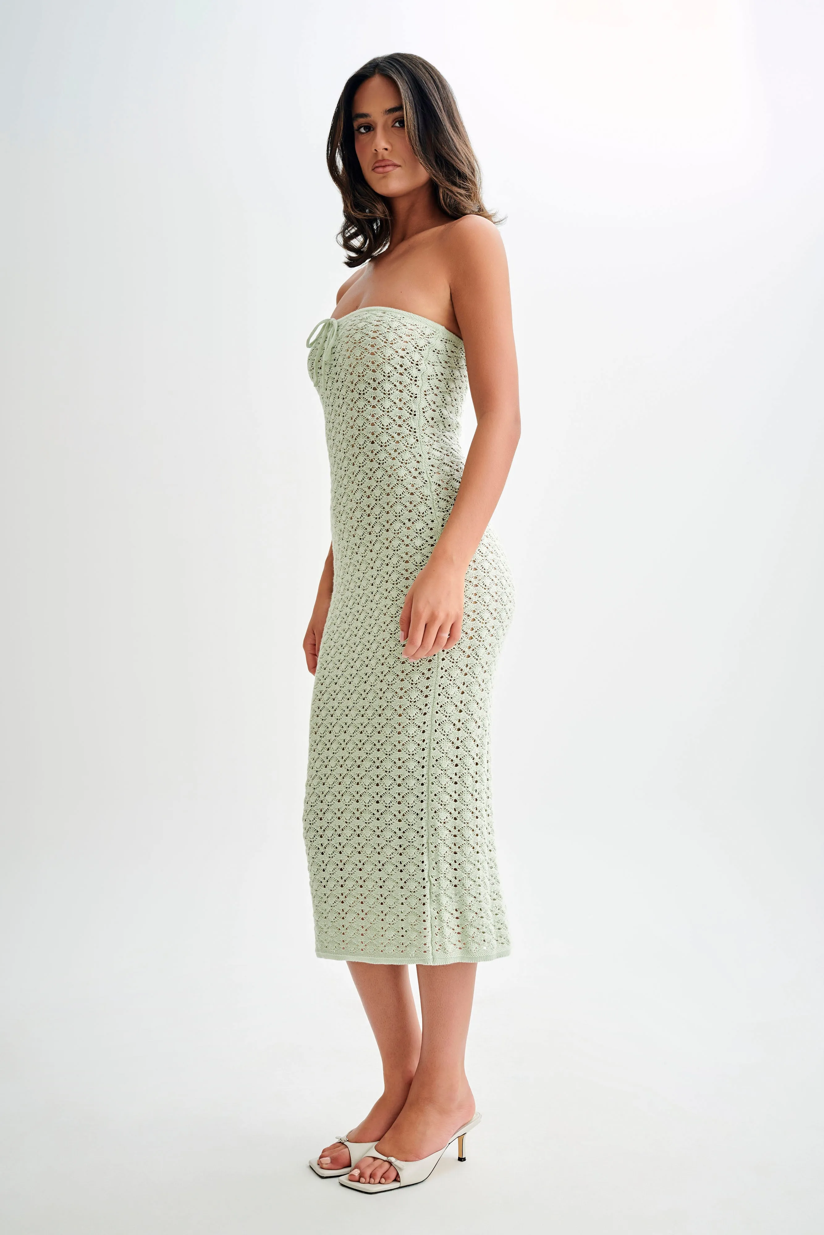 Delia Strapless Knit Midi Dress - Pastel Green sold by Meshki product image thumbnail 4