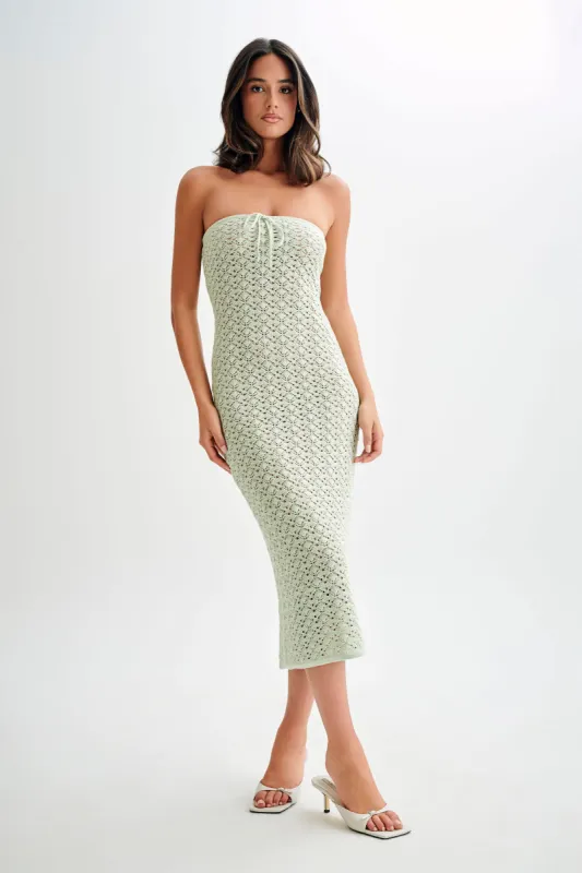 Delia Strapless Knit Midi Dress - Pastel Green sold by Meshki