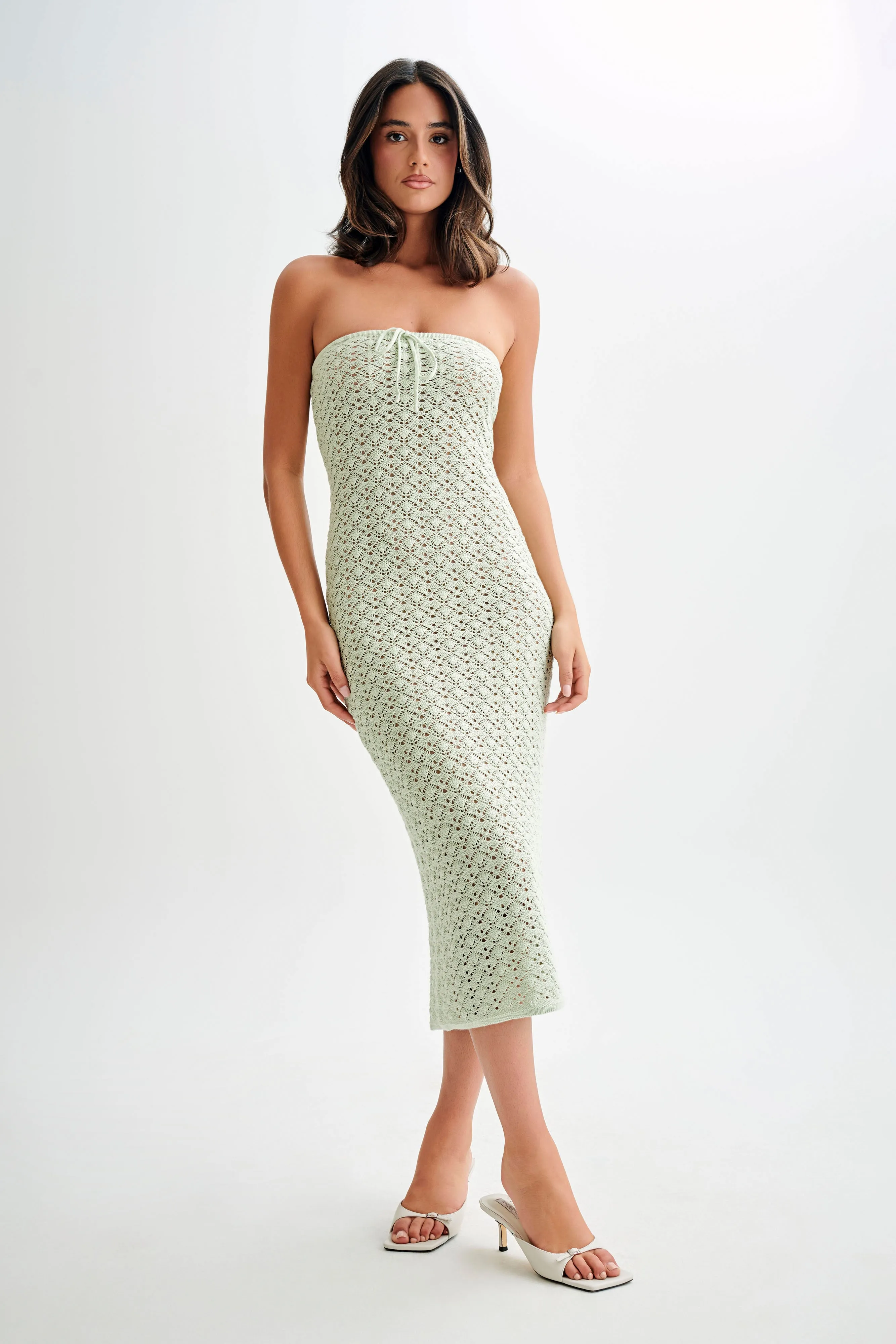 Delia Strapless Knit Midi Dress - Pastel Green sold by Meshki