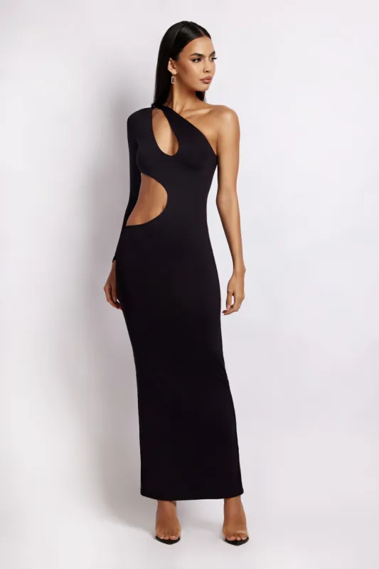 Joyce One Shoulder Cut Out Maxi Dress - Black sold by Meshki