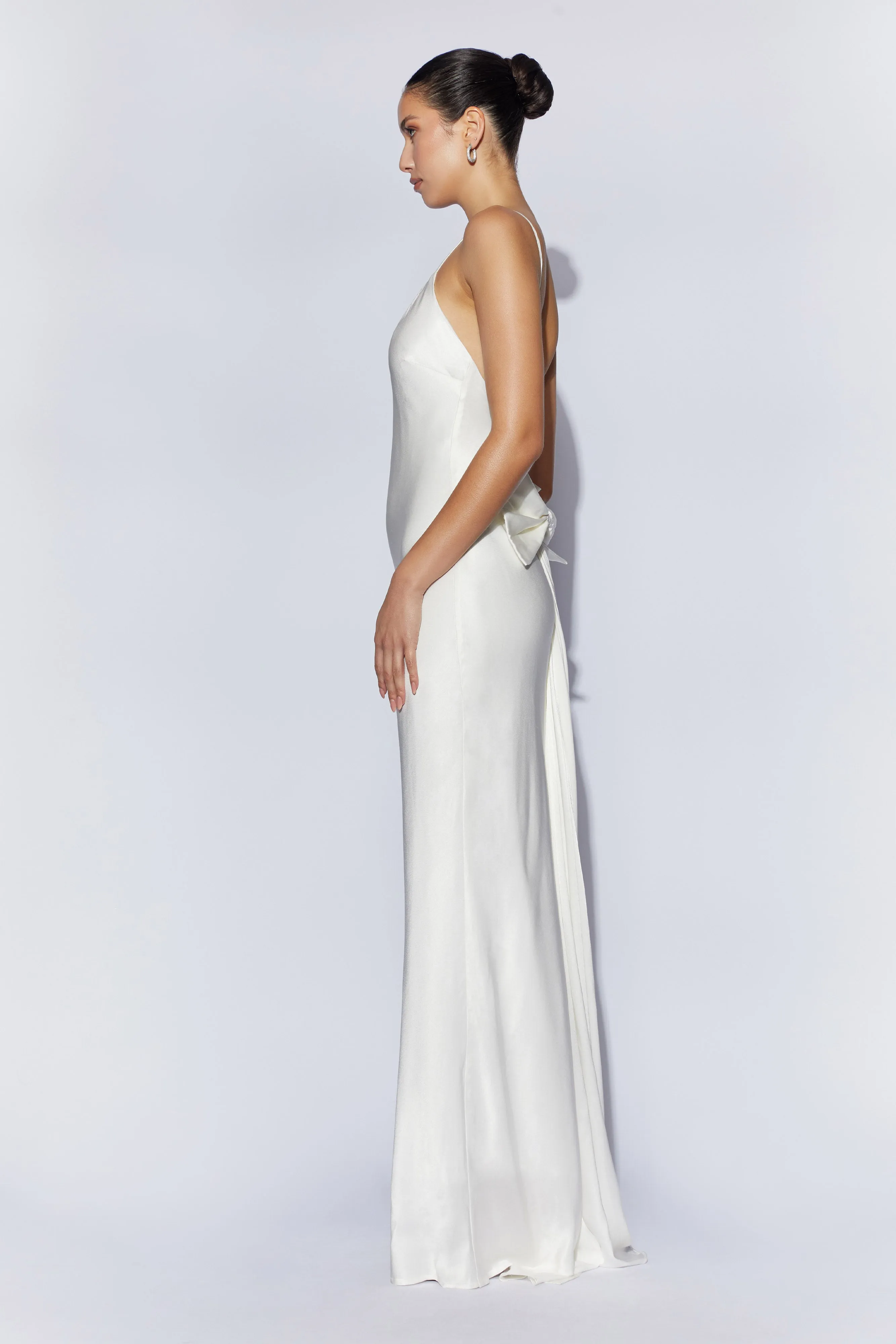 Kailey Low Back Maxi Dress With Detachable Bow Train - White sold by Meshki product image thumbnail 5