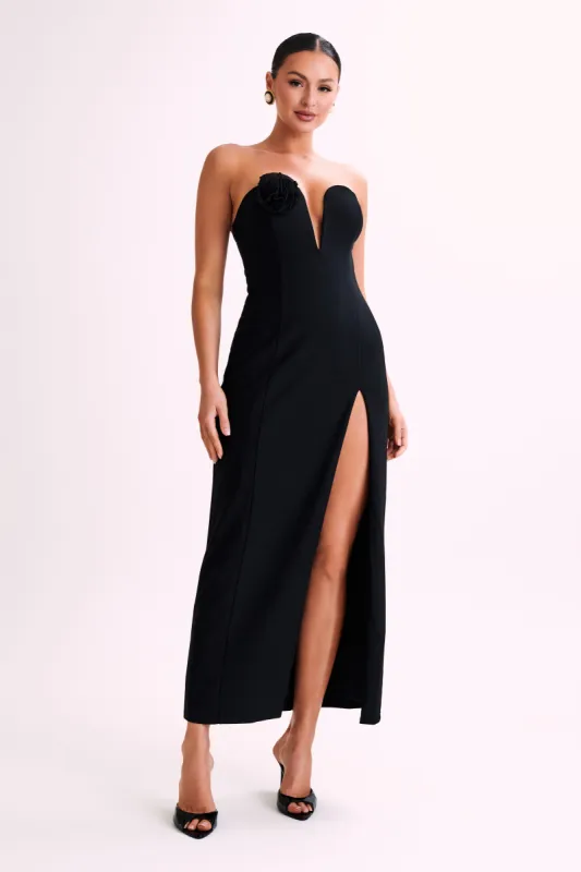 Haven Strapless Rose Maxi Dress - Black sold by Meshki