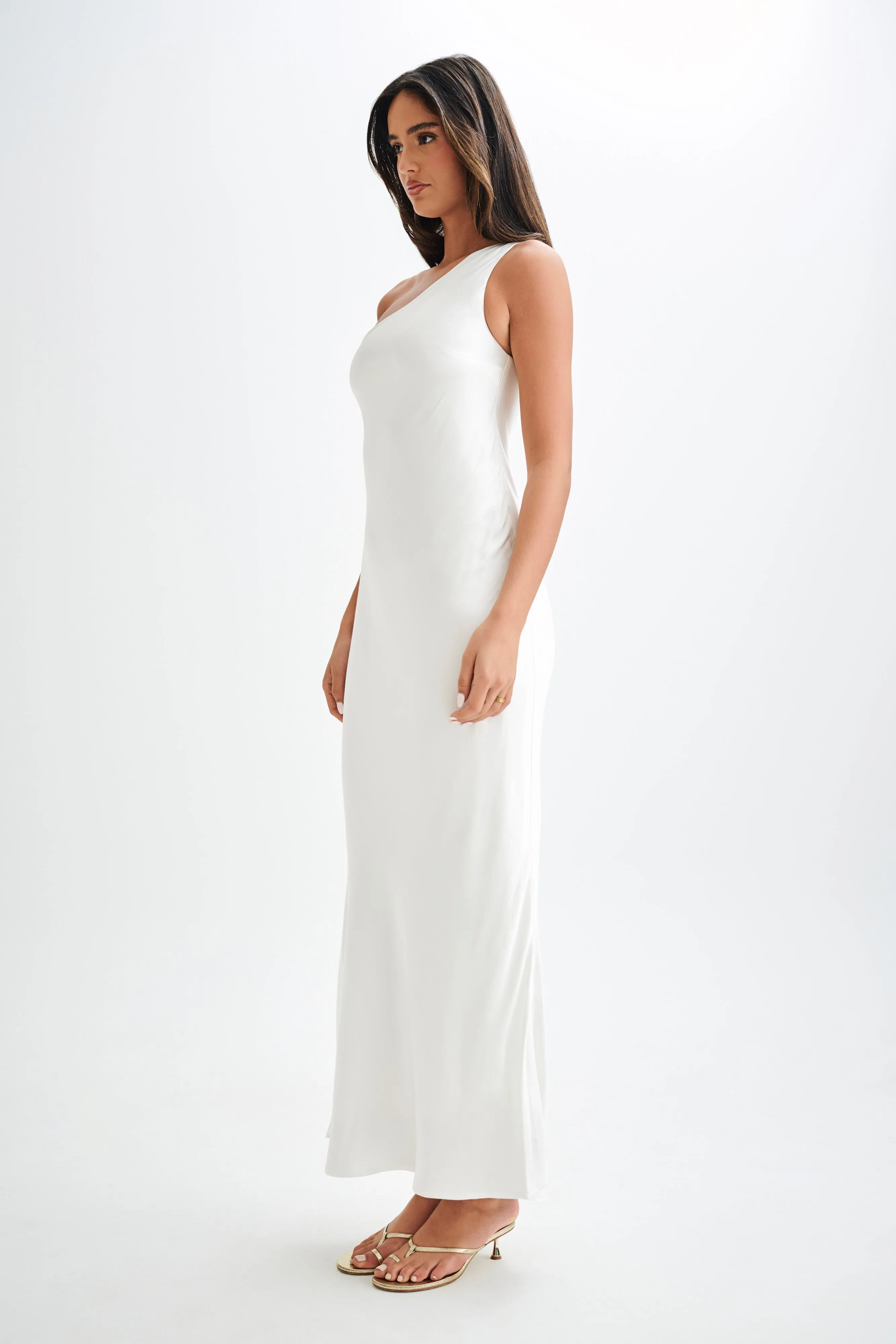 Camille One Shoulder Satin Maxi Dress - White sold by Meshki product image thumbnail 4