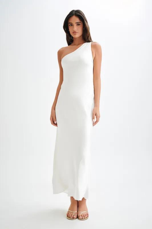 Camille One Shoulder Satin Maxi Dress - White sold by Meshki