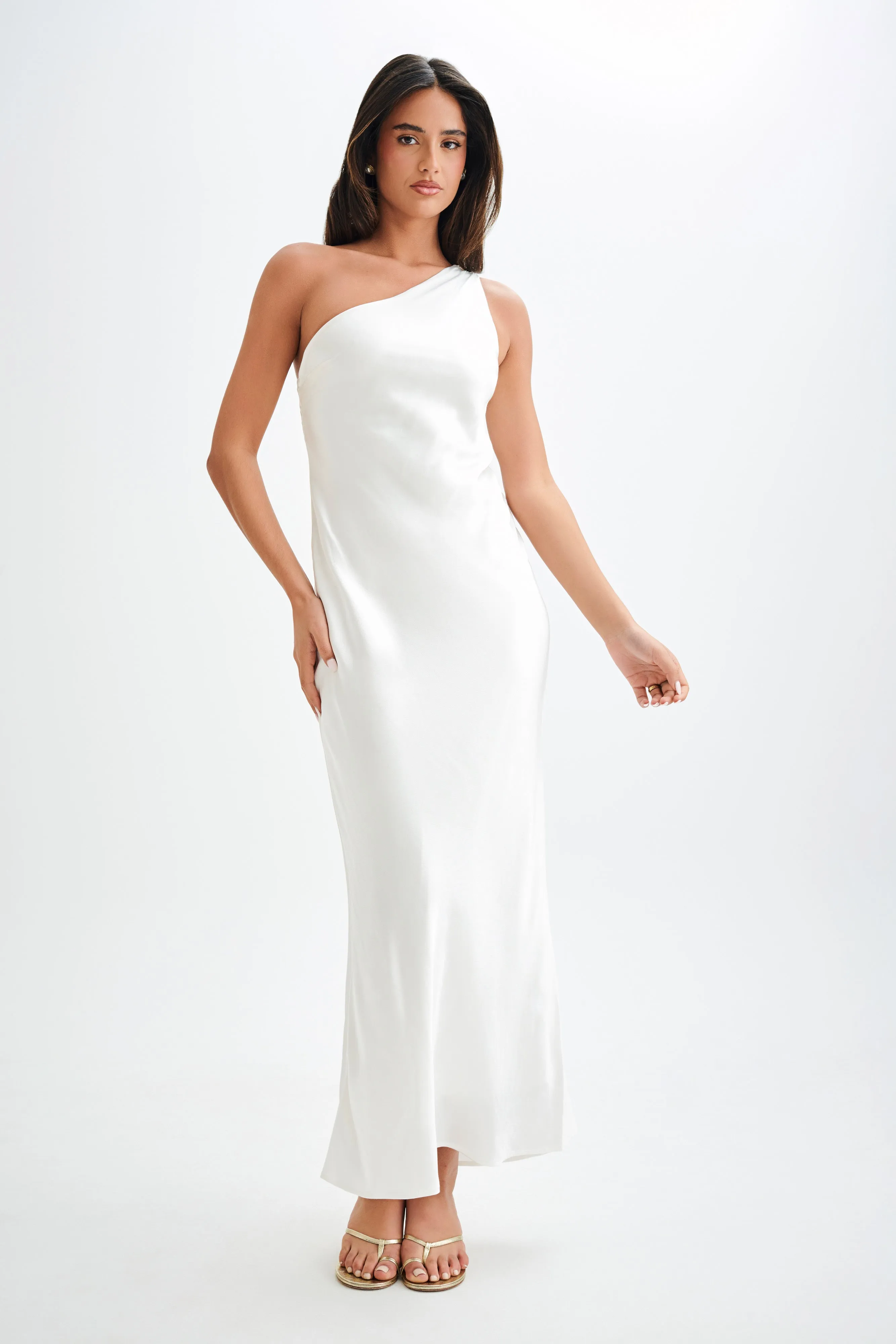 Camille One Shoulder Satin Maxi Dress - White sold by Meshki product image thumbnail 5