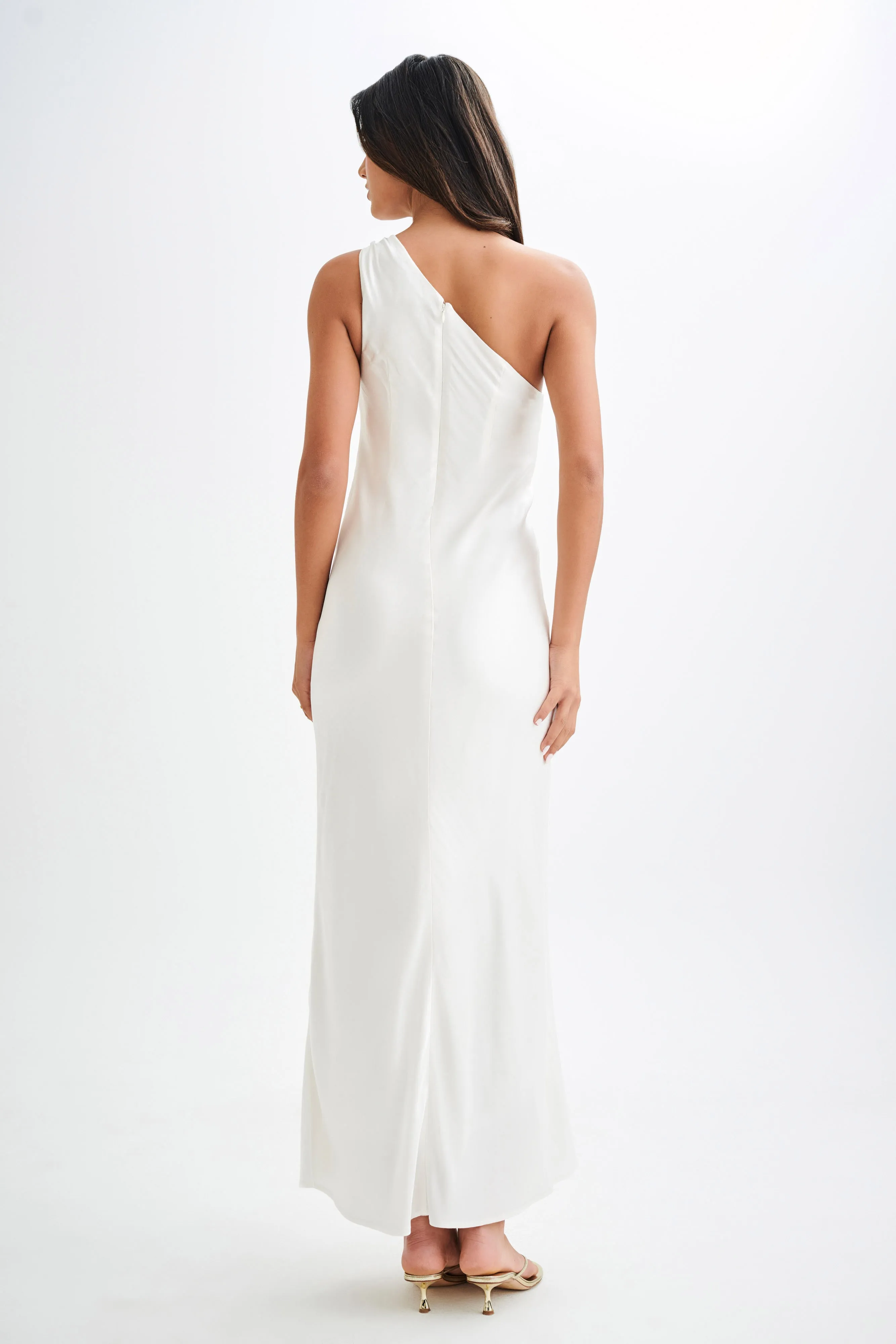 Camille One Shoulder Satin Maxi Dress - White sold by Meshki product image thumbnail 2