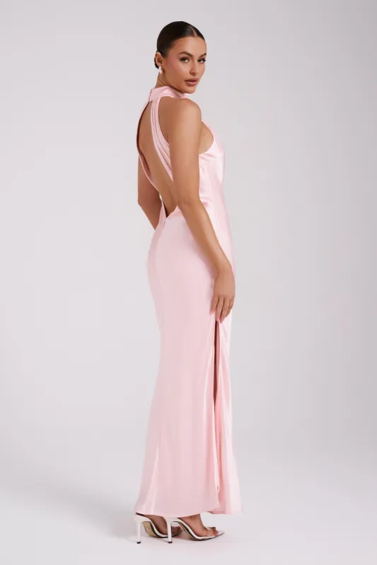 Claire Satin Drape Back Maxi Dress - Rosewater sold by Meshki