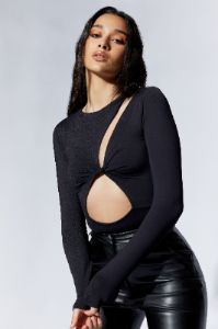 Nadine Twist Front Cut Out Bodysuit - Black sold by Meshki