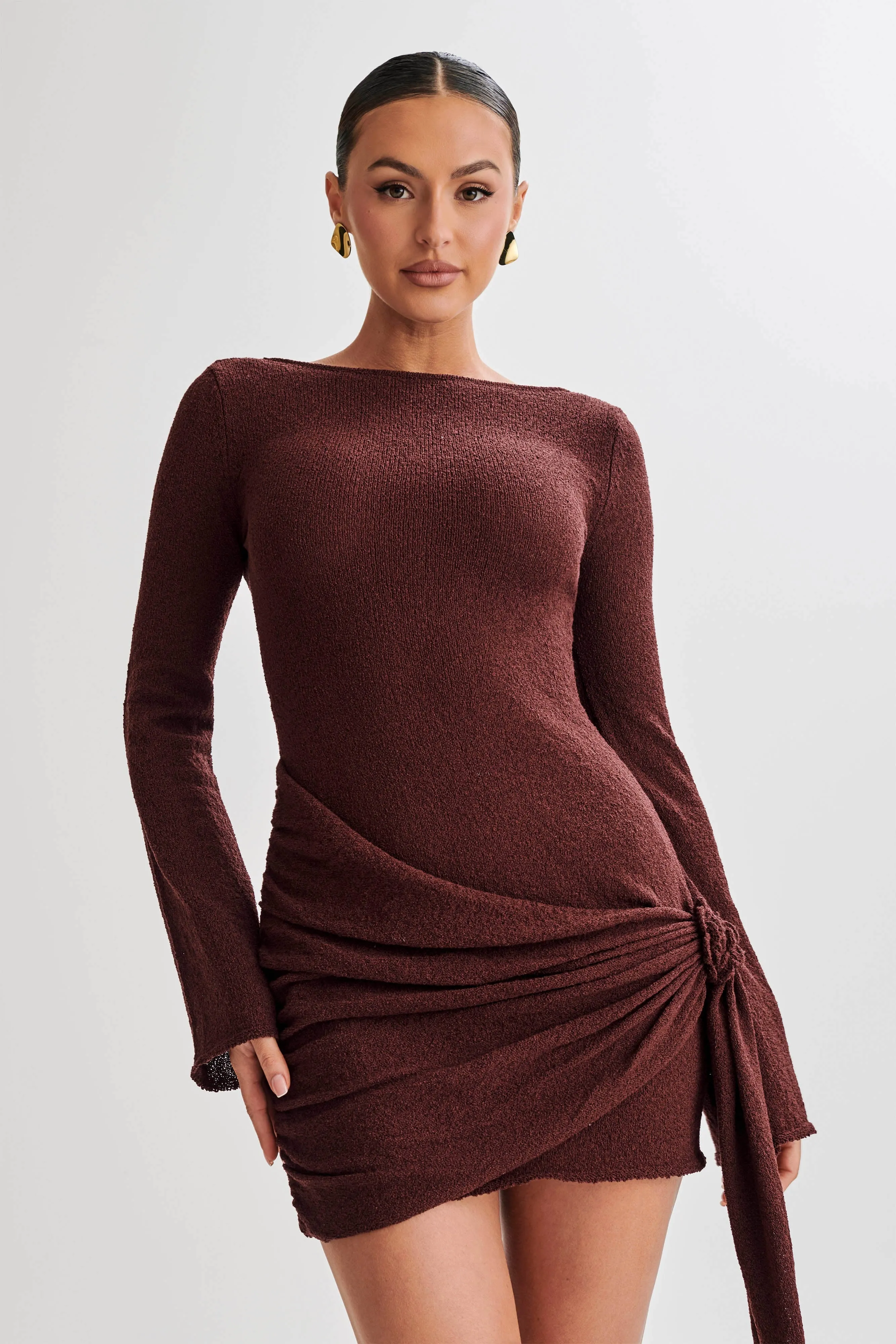 Liana Long Sleeve Knit Mini Dress - Plum sold by Meshki product image thumbnail 5