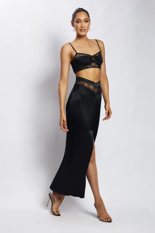 Caity Lace Insert Maxi Skirt - Black sold by Meshki
