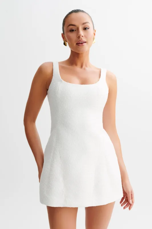 Beth Tweed Mini Dress - White sold by Meshki