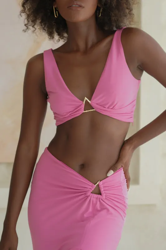 Jacqui Triangle Hardware Crop Top - Pink sold by Meshki