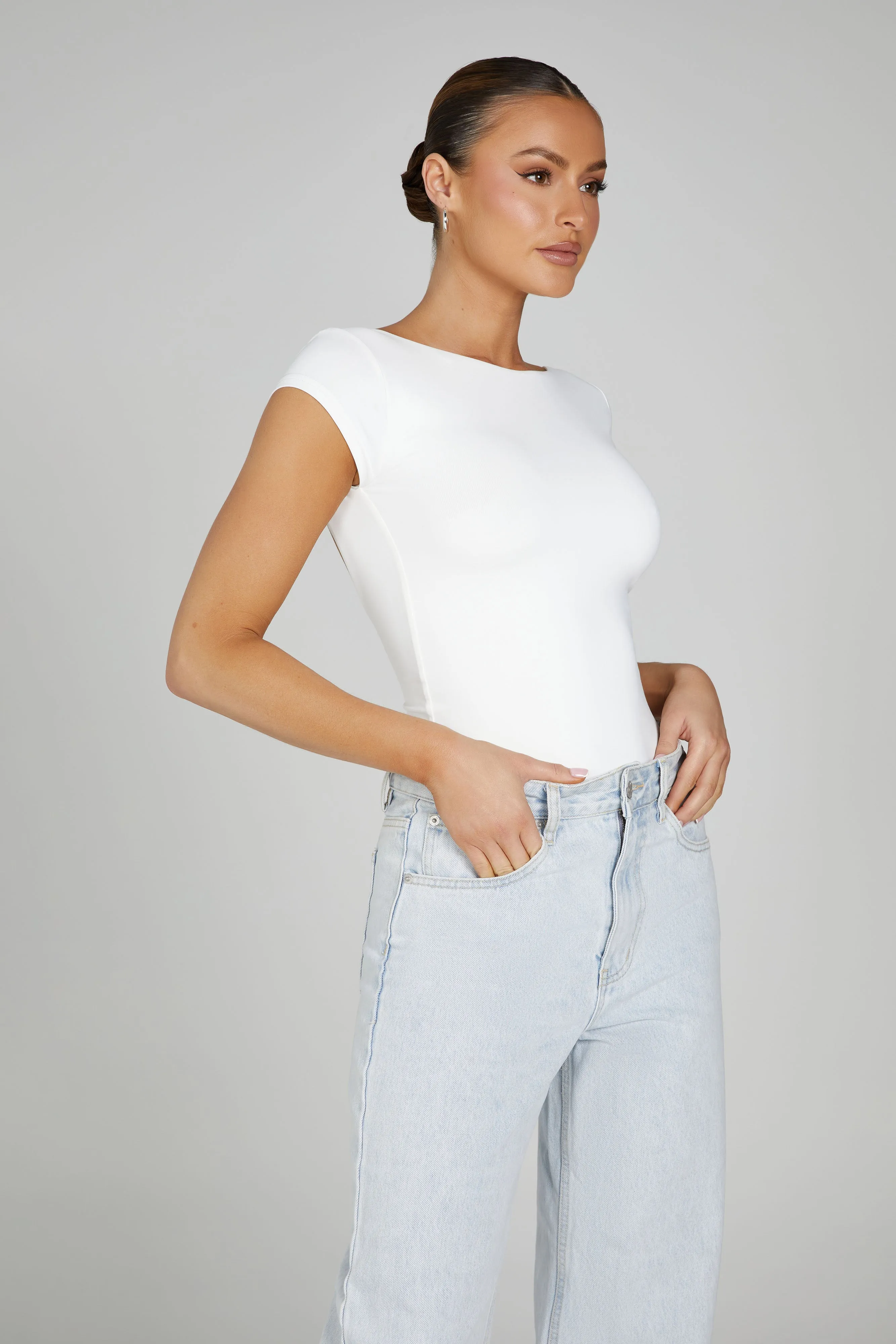 Reyna Recycled Nylon Longline Top - White sold by Meshki product image thumbnail 3