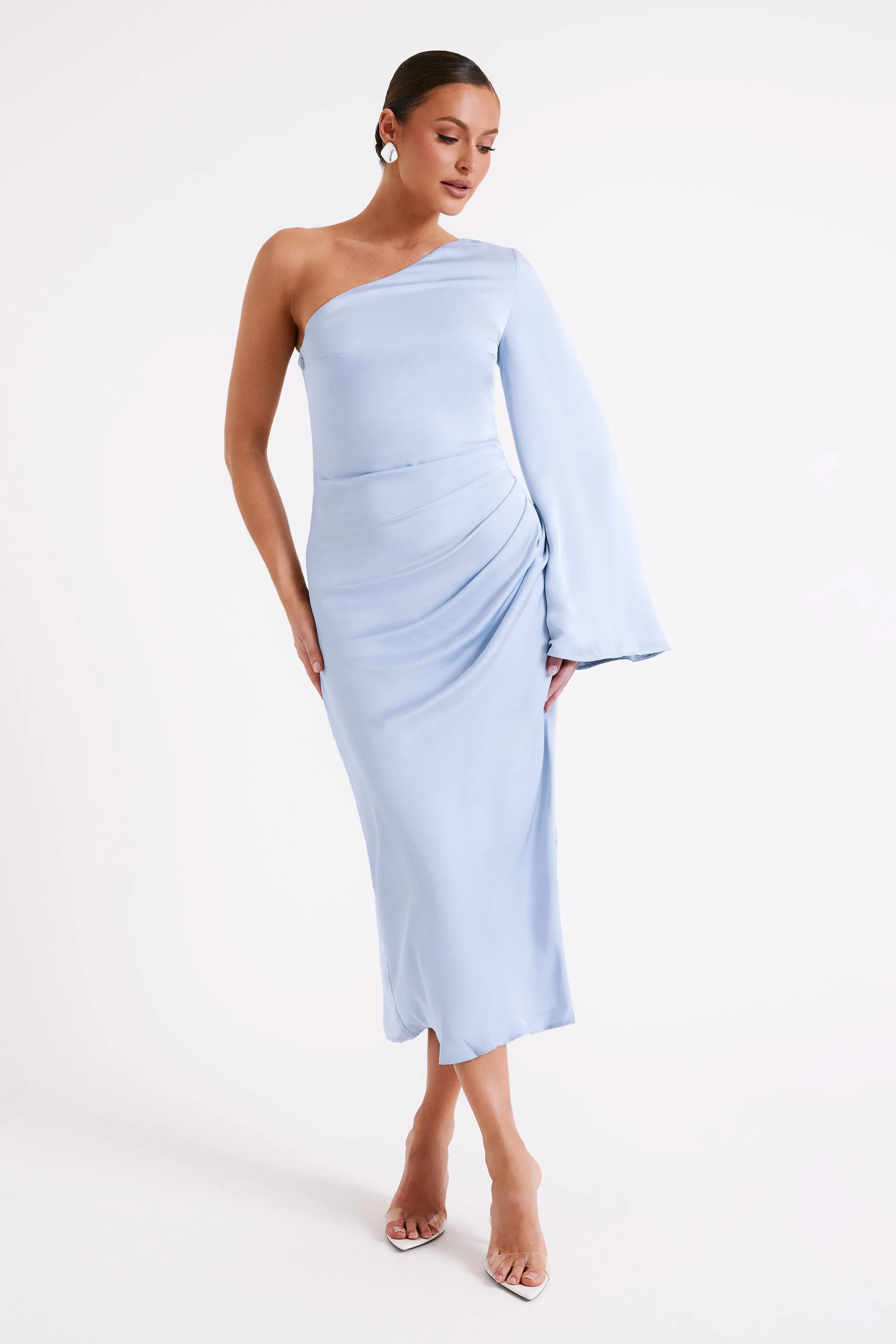 Nyomi One Shoulder Maxi Dress - Ice Blue sold by Meshki